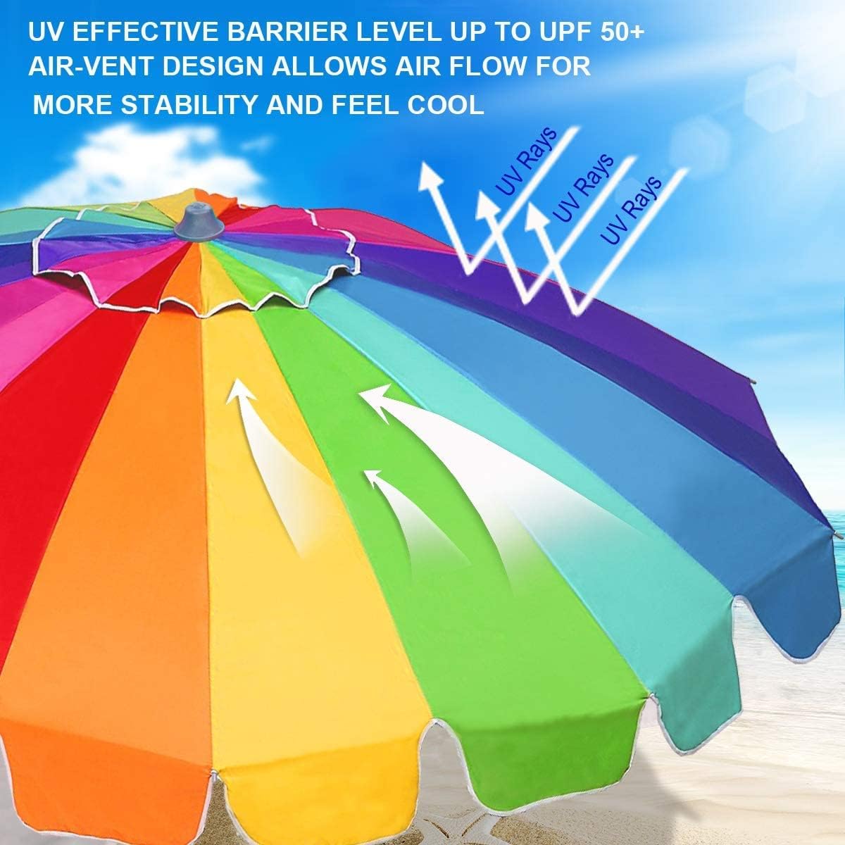 Summer Beach Umbrella with sand anchor &#x26; Tilt Sun Shelter