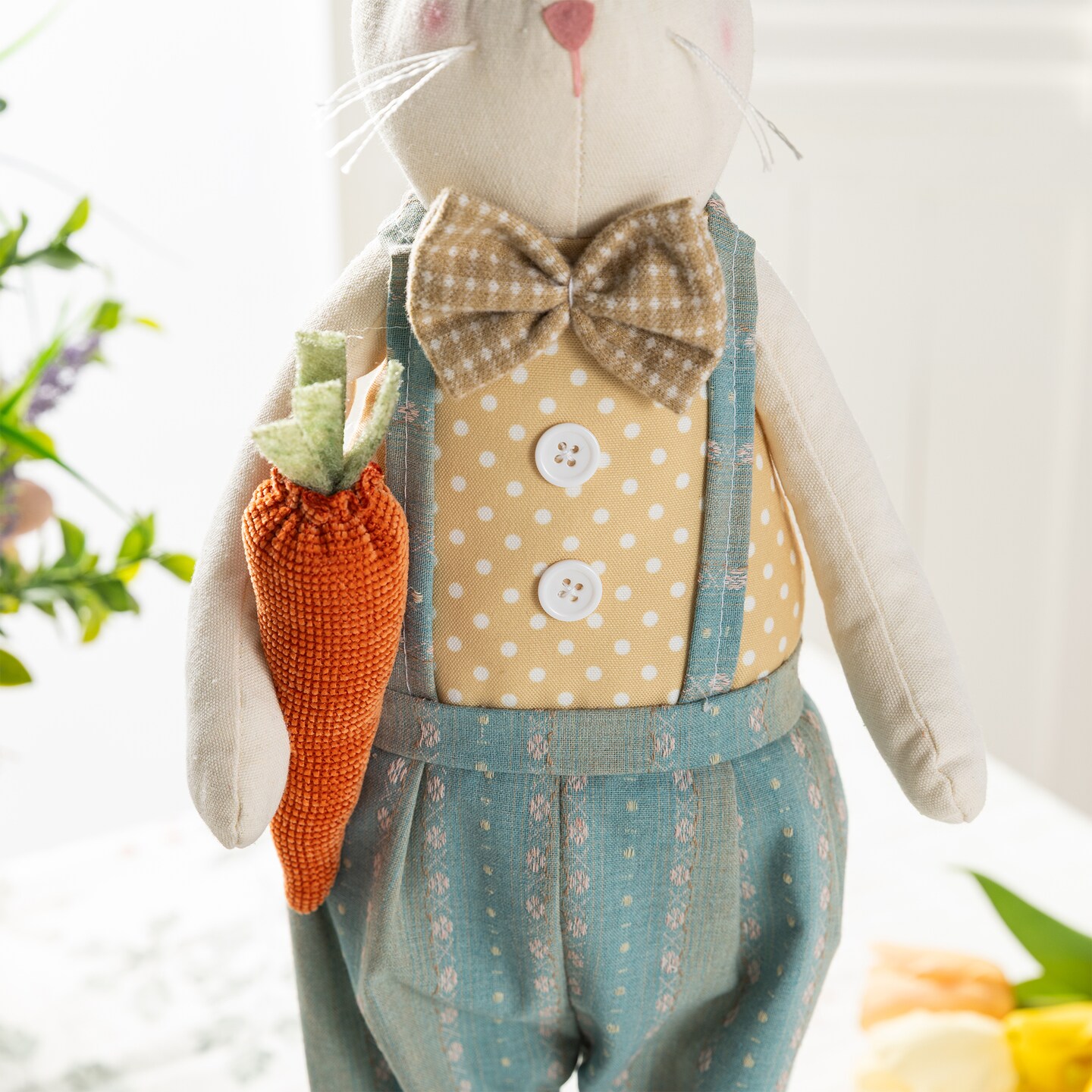 Set of 2 32.75"H/23"H Easter Fabric Boy Bunny with Telescoping Legs