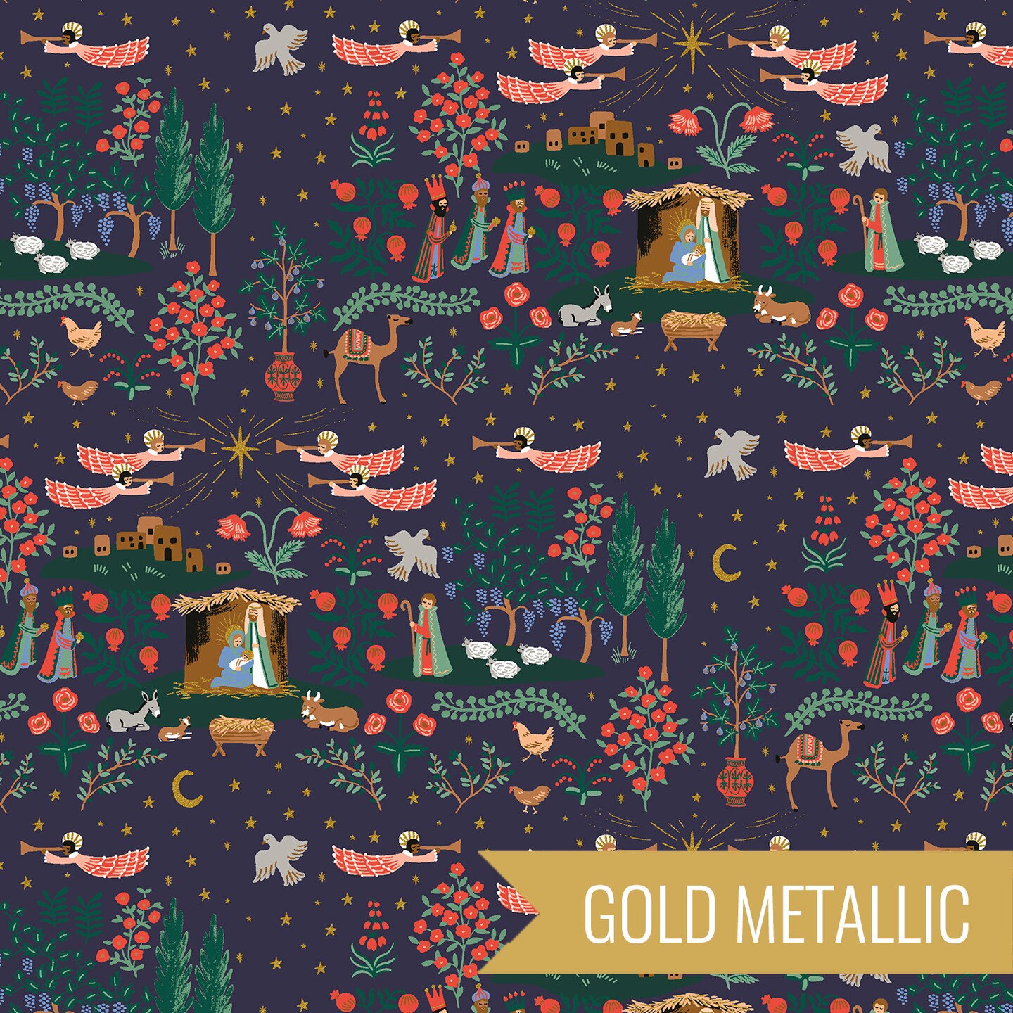 Nativity in Navy Metallic (rp621-nm1m) | Holiday Classics IV | Rifle Paper Co | Cotton+Steel