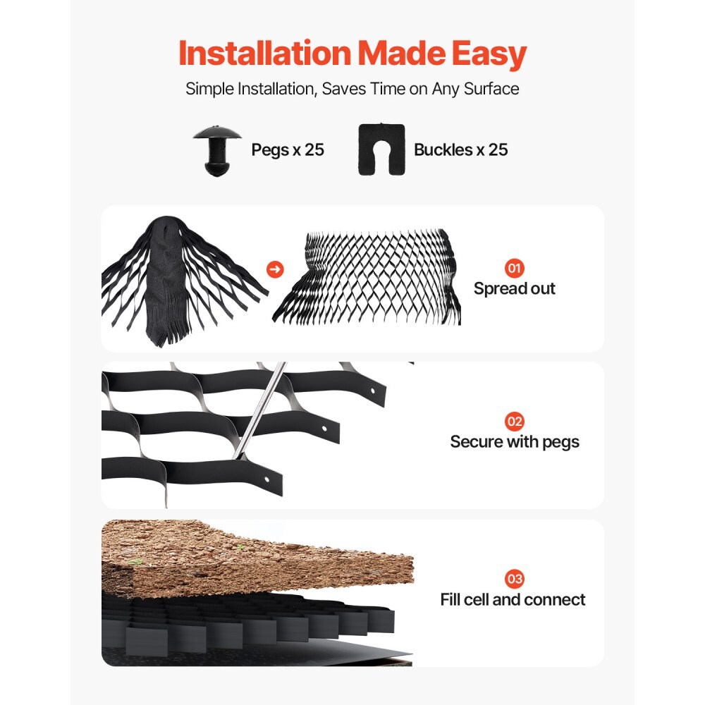 Black HDPE Geo Grid 2in Gravel Stabilizer for Driveway Pathway Ground Grid