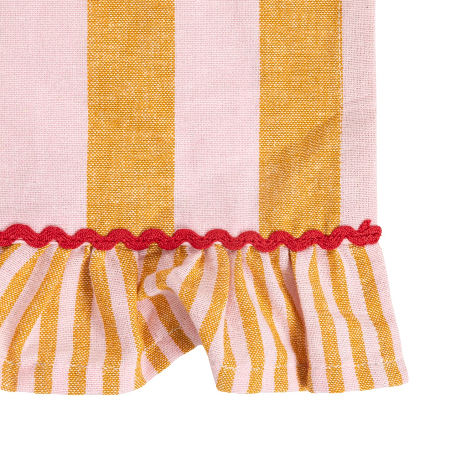 Hello Honey Woven Cotton Striped Table Linens with Ruffle & Ric Rac Trim