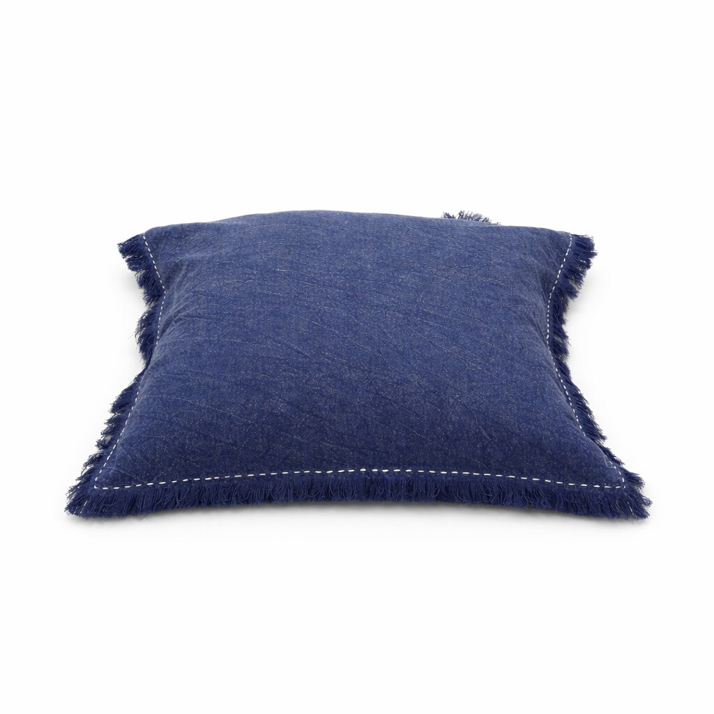 Stonewashed Linen Throw Pillow with Handworked Edges & Fringe - 22" x 22"