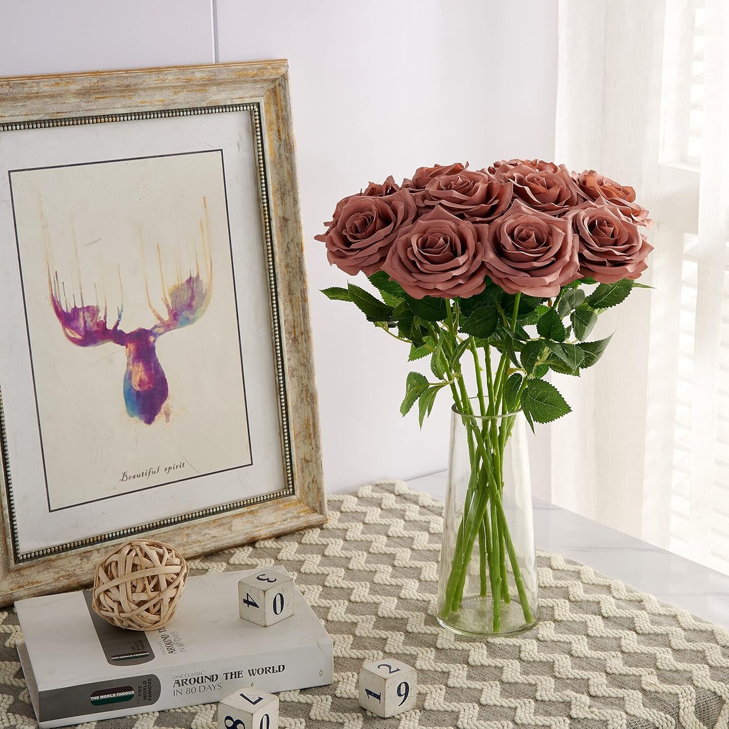 10-Piece Dusty Rose Artificial Roses – Long Stem Silk Flowers for Wedding Bouquets, Centerpieces & Home Decor