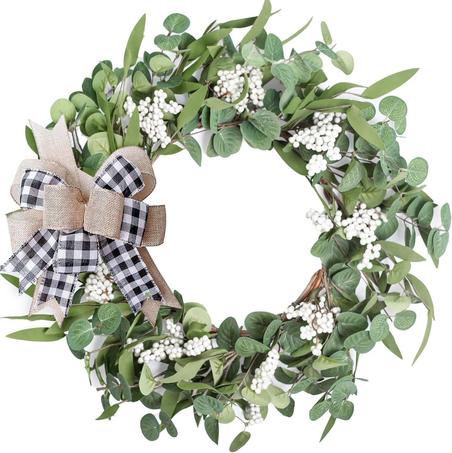 Eucalyptus Wreath for Front Door|20" Green Leaf Wreath for Window Home Porch Farmhouse Patio and Garden Indoor Outdoor Decor with Bow for Spring Summer Fall Winter
