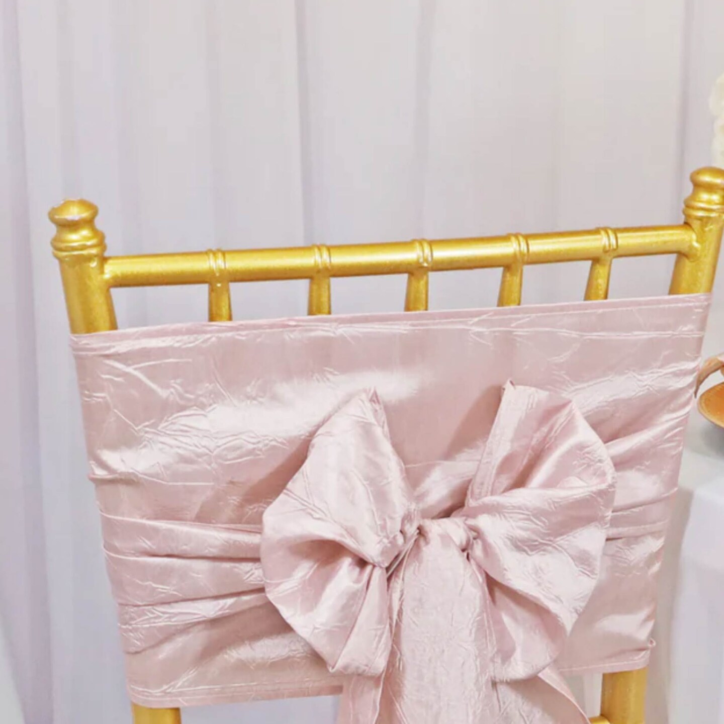 10 Pieces Blush Pink or Rose Gold Crushed Taffeta Chair Wraps 9.5&#x22;x108&#x22; Elegant Bands