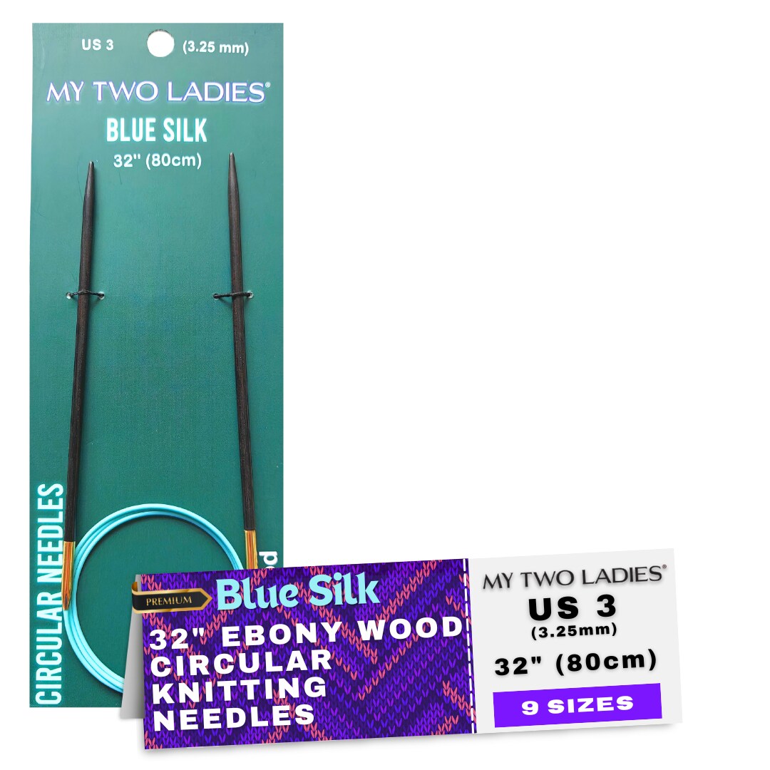 Blue Silk | 32&#x22; Circular Knitting Needles | Ebony | 9 Sizes
