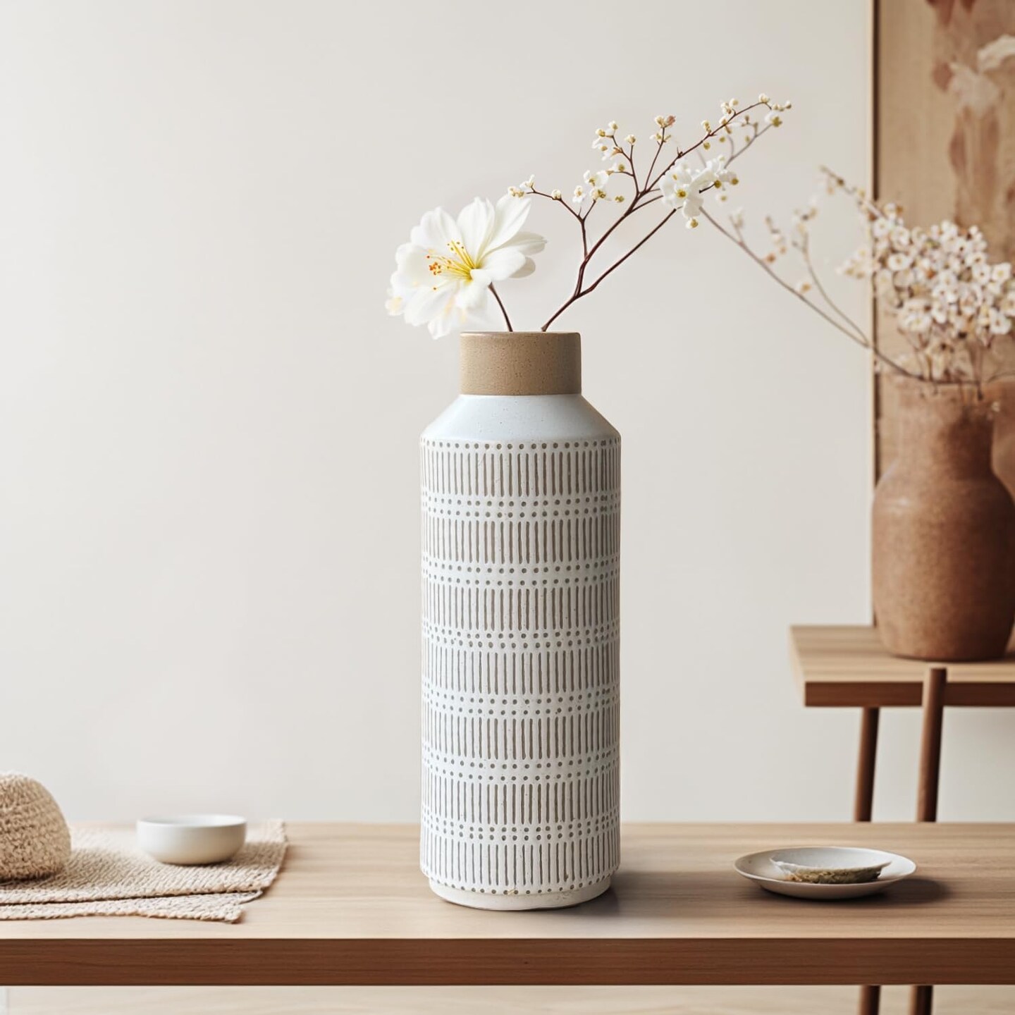 15.75" Rustic Ceramic Vase – Large Farmhouse Flower Vase for Home & Office Decor