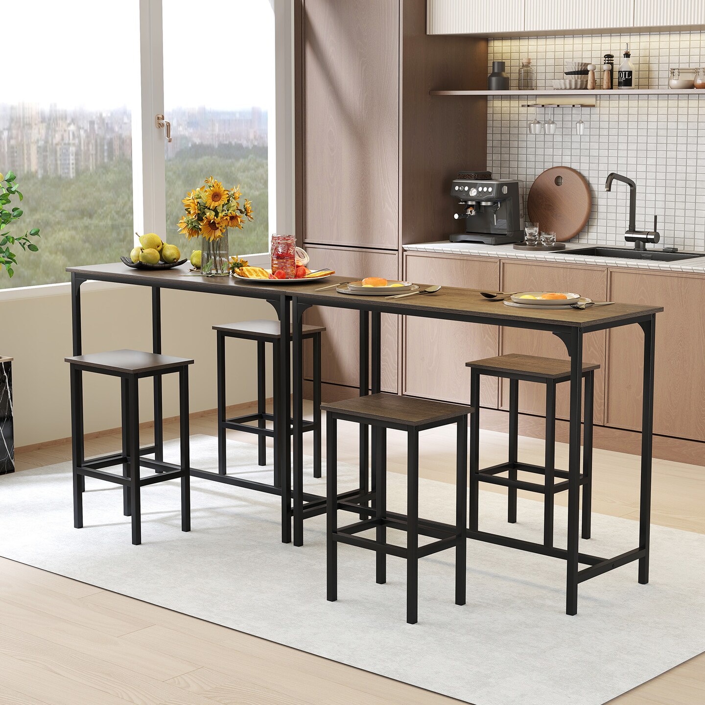 3-Piece Industrial Dining Set with 47.5 Inch Table and 2 Bar Stools