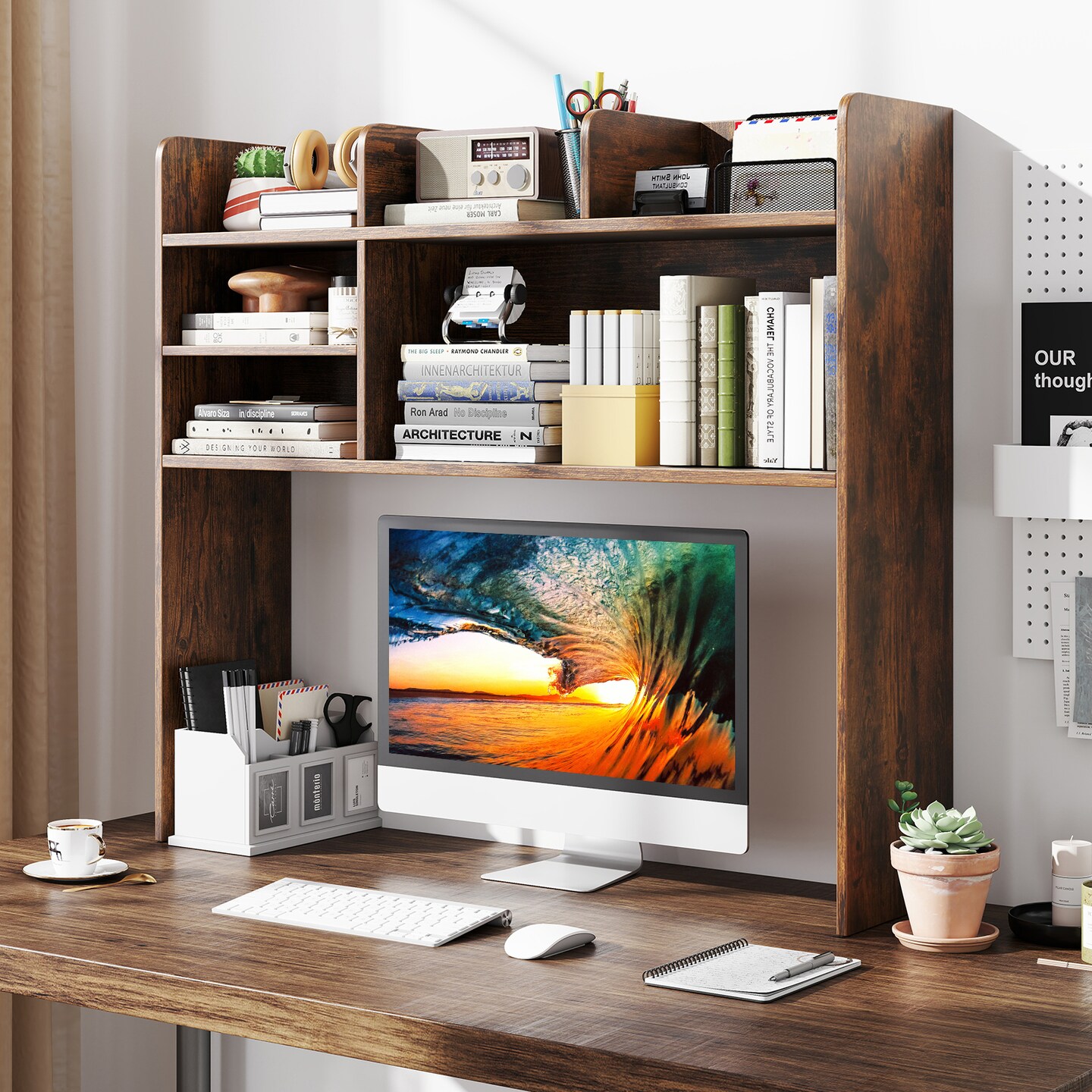 Desktop Bookshelf with Adjustable Shelves Open Compartment 37 Inch