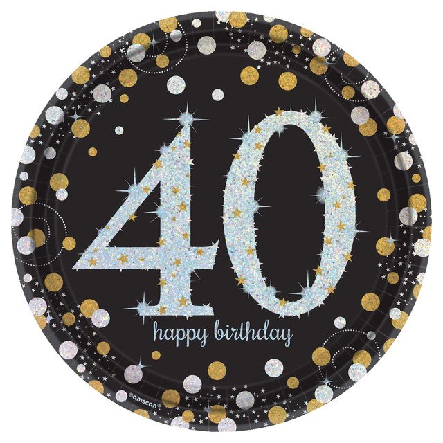 Sparkling Celebration 40th Birthday 9&#x22; Round Prismatic Paper Plates - 8ct