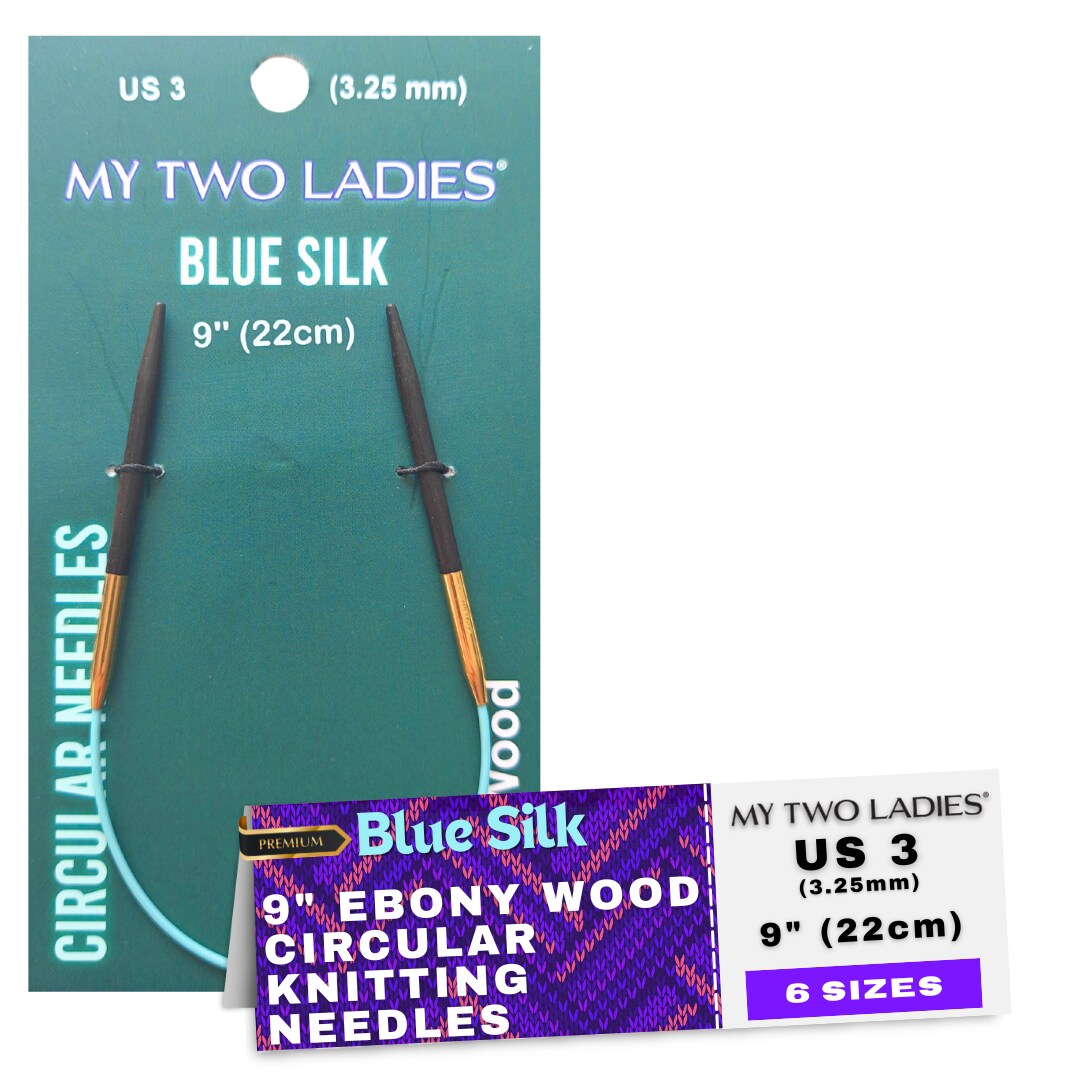 Blue Silk | 9&#x22; Circular Knitting Needles | Ebony | 6 Sizes