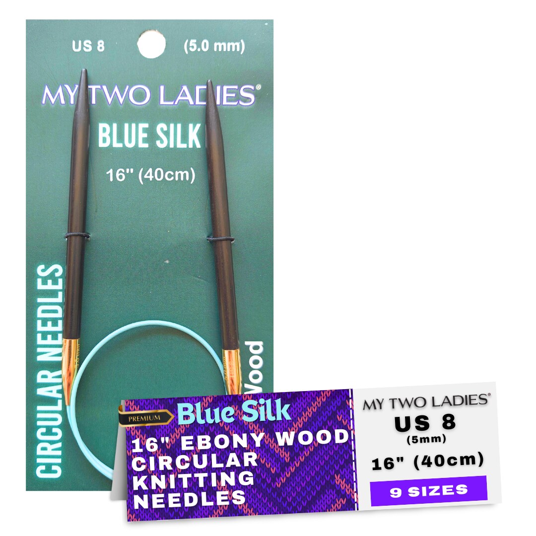 Blue Silk | 16" Circular Knitting Needles | Ebony | 9 Sizes