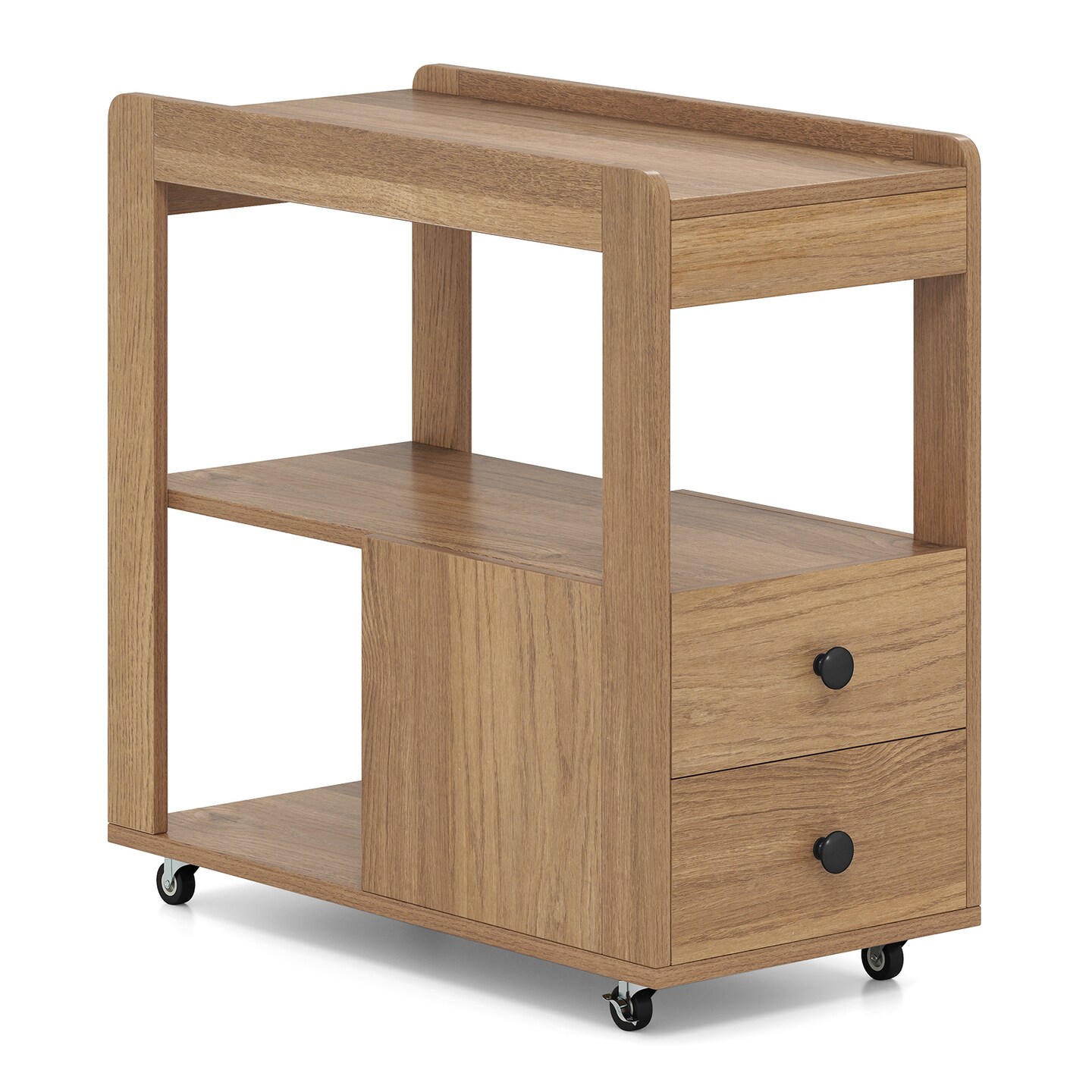 Versatile 2-Drawer Sofa Side Table with Shelves for Small Space Storage