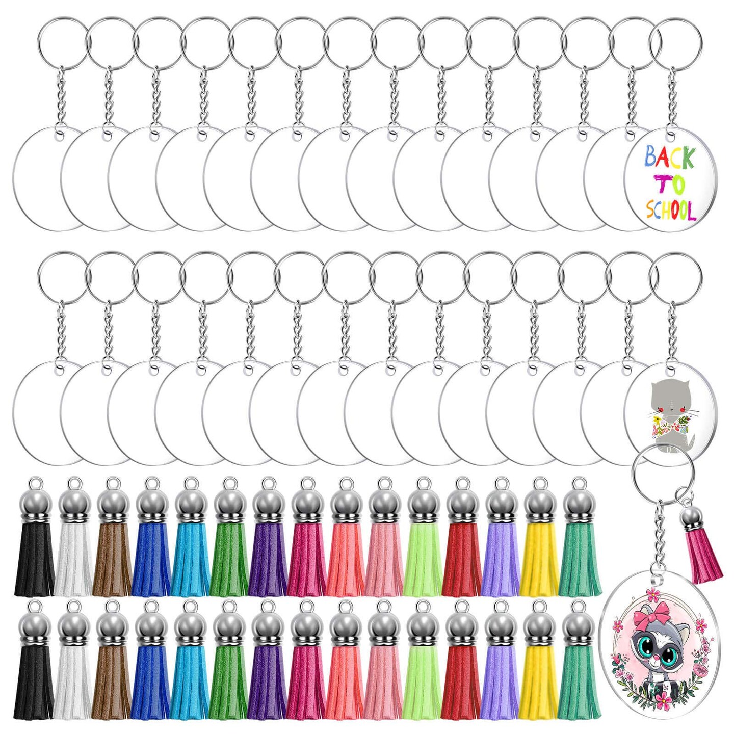 Acrylic Keychain Blanks Kit - 120pcs Including Clear Acrylic Blanks, Keychain Tassels, Key Rings, Jump Rings for DIY Key Chain Vinyl Crafting