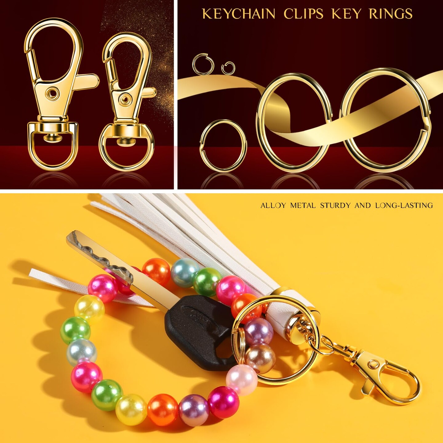 Keychain Making Kit, 265PCS Keychains Clips and Key Rings, Metal Lobster Claw Clasps and Key Chain Rings, Key Rings Bulk, Keychain Rings, Clip for Key Chains, Jewelry Making, Crafts, Gold