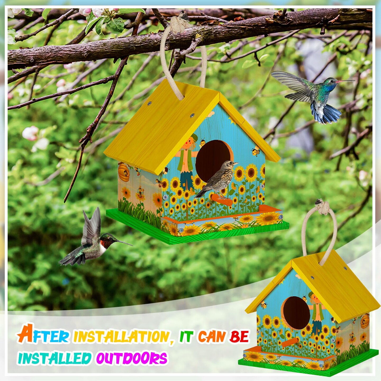 2 Sets Wooden DIY Birdhouse Kit, Unfinished Bird Houses with Paints and Paintbrushes, Bird Feeder Craft Arts for Kids Ages 4-8, 8-12, Classroom Activity and Adults Wooden Craft Gifts