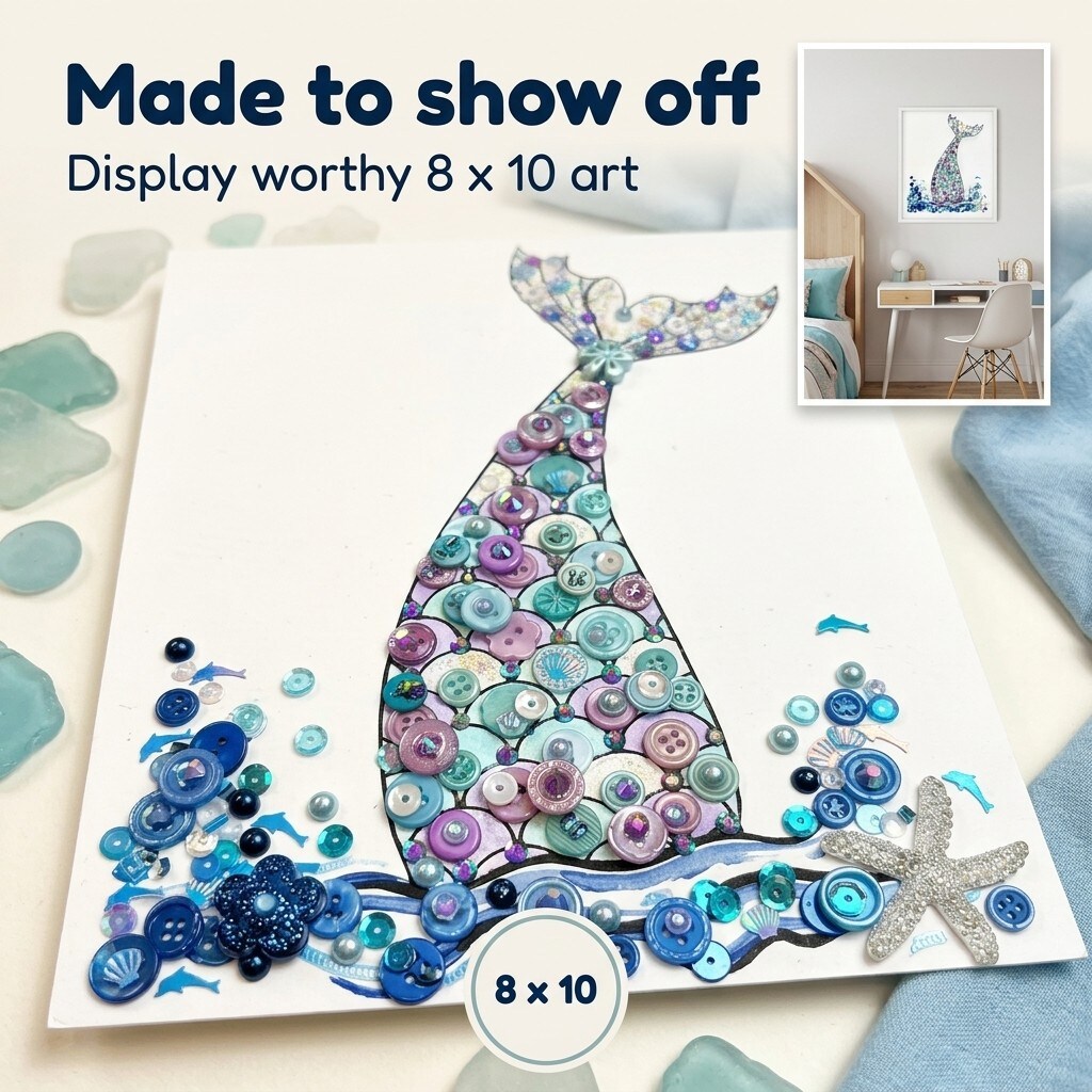 Buttons Galore and More Mermaid Tail DIY Button Art Kit – Ocean-Themed Craft Kit Craft Project for Kids & Adults