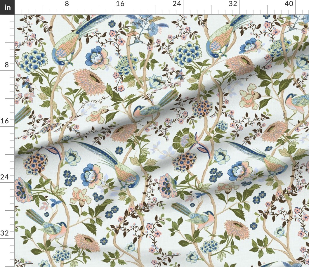 Birds Flowers Vintage Vines Floral Custom Printed Fabric by Spoonflower Various Fabrics by the Yard or Fat Quarter