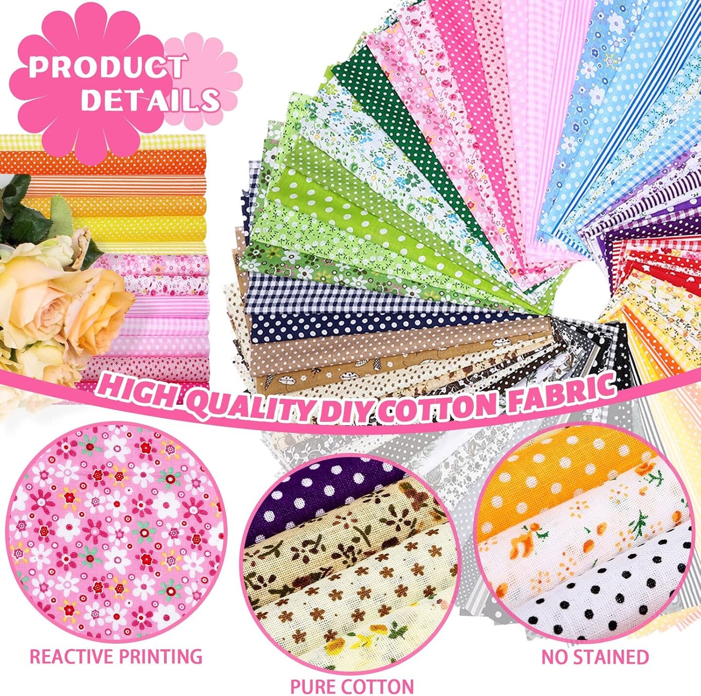 100 Pcs 8 x 8 Inch Cotton Fabric Squares Multicolor Precut Quilting Fabric