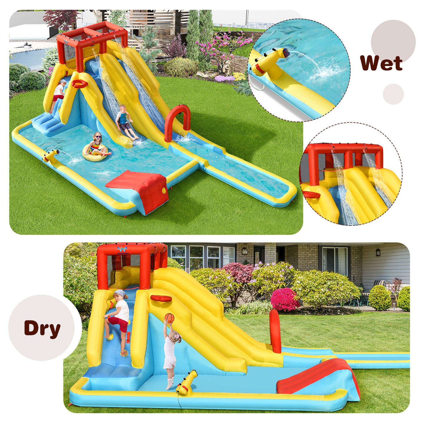 Costway 7 in 1 Inflatable Dual Slide Water Park Climbing Bouncer