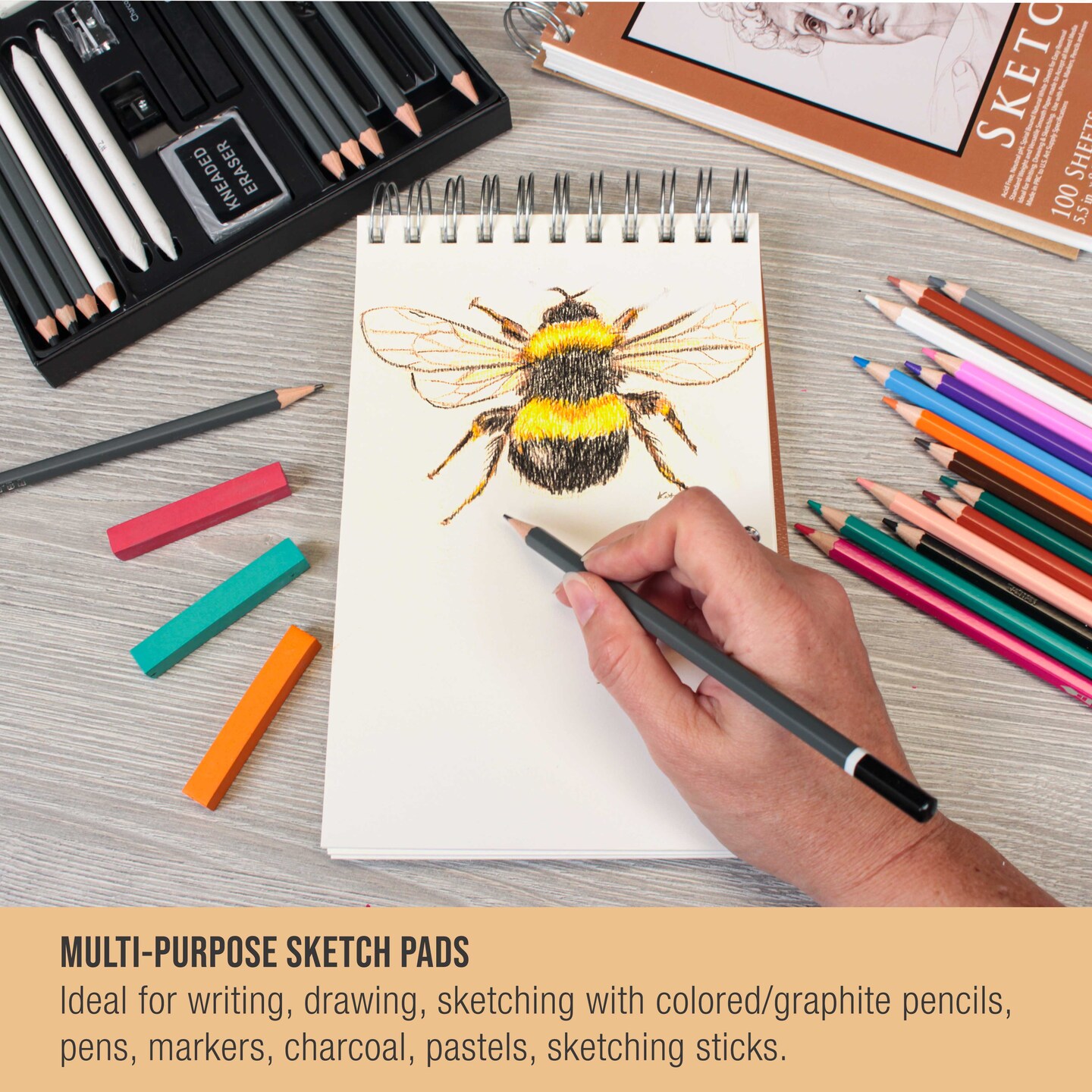 5.5"x8.5" Top Spiral Bound Sketch Book, 2 Pack, 100 Sheets Each, 60lb (100gsm), Acid-Free, Artist Sketchbook, Drawing Pad for Adults & Students