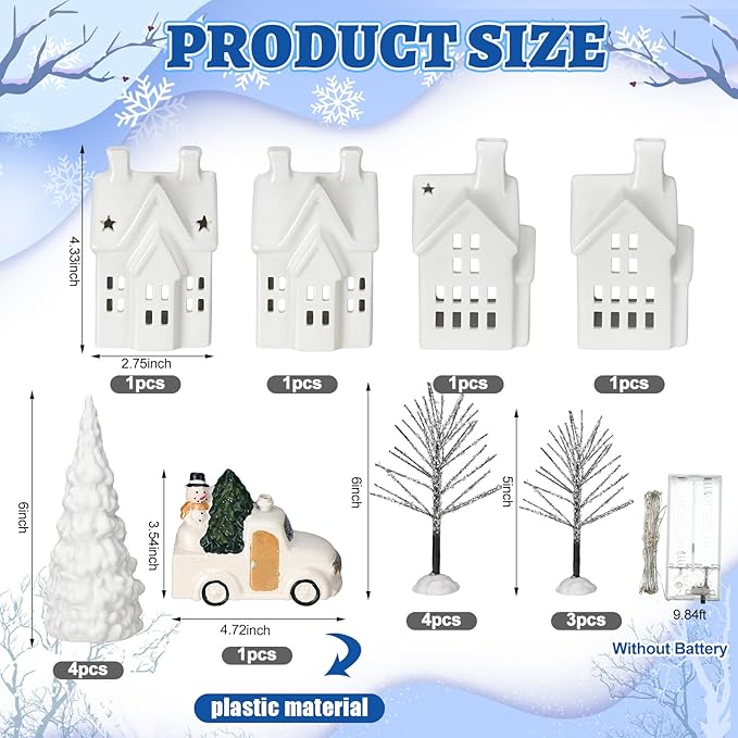 Village Houses Ceramic Christmas Tree Porcelain Plastic Vintage Truck Snow Covered Branch Trees for Xmas Party Table Decorations