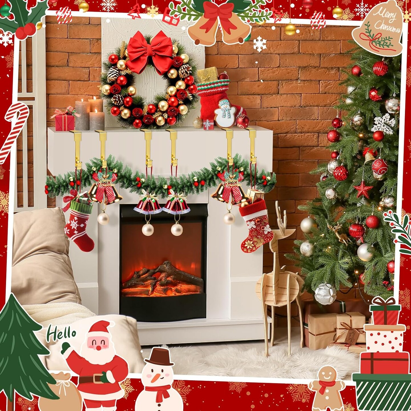 6 Pack Gold Christmas Stockings Holder, Non-Slip Christmas Fireplace Hanger Hooks,Stocking Holders for Mantle for Christmas Decorations (Gold)