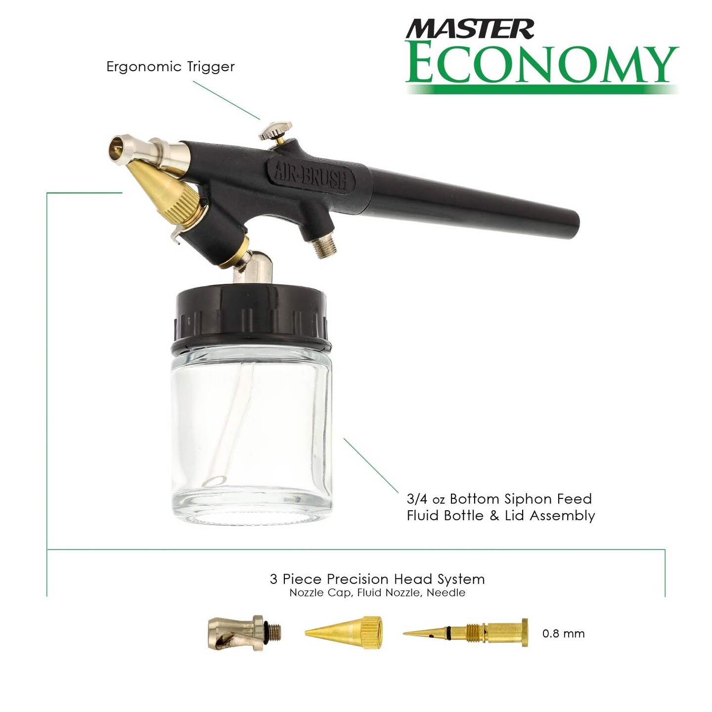 Master Economy E91 Single-Action External Mix Siphon Feed Airbrush Set with 0.8 mm Tip &#x26; 1/8 in. Air Inlet