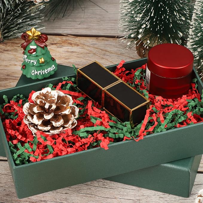 2 LB Crinkle Cut Paper Shred Filler, Red & Green Christmas Crinkle Paper Shredded Paper Stuffing for Christmas Gifts Gift Wrapping Baskets Box Filling Birthday Wedding Anniversary