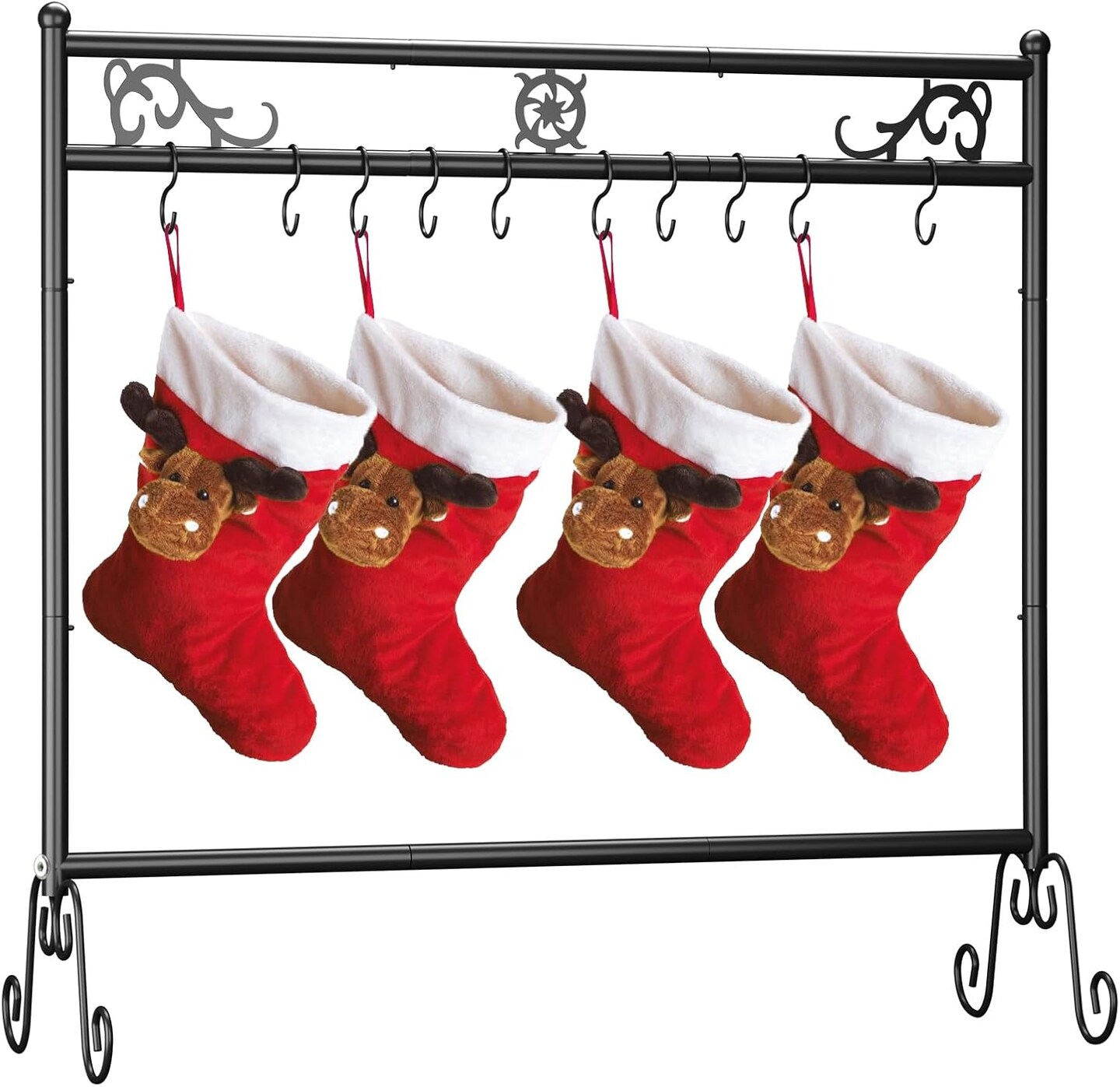 Christmas Stocking Holder Stand with 10 Hooks - Heavy Duty Rack Stocking Hooks for Hang up to 10 Holiday Stockings, Ornaments, Black
