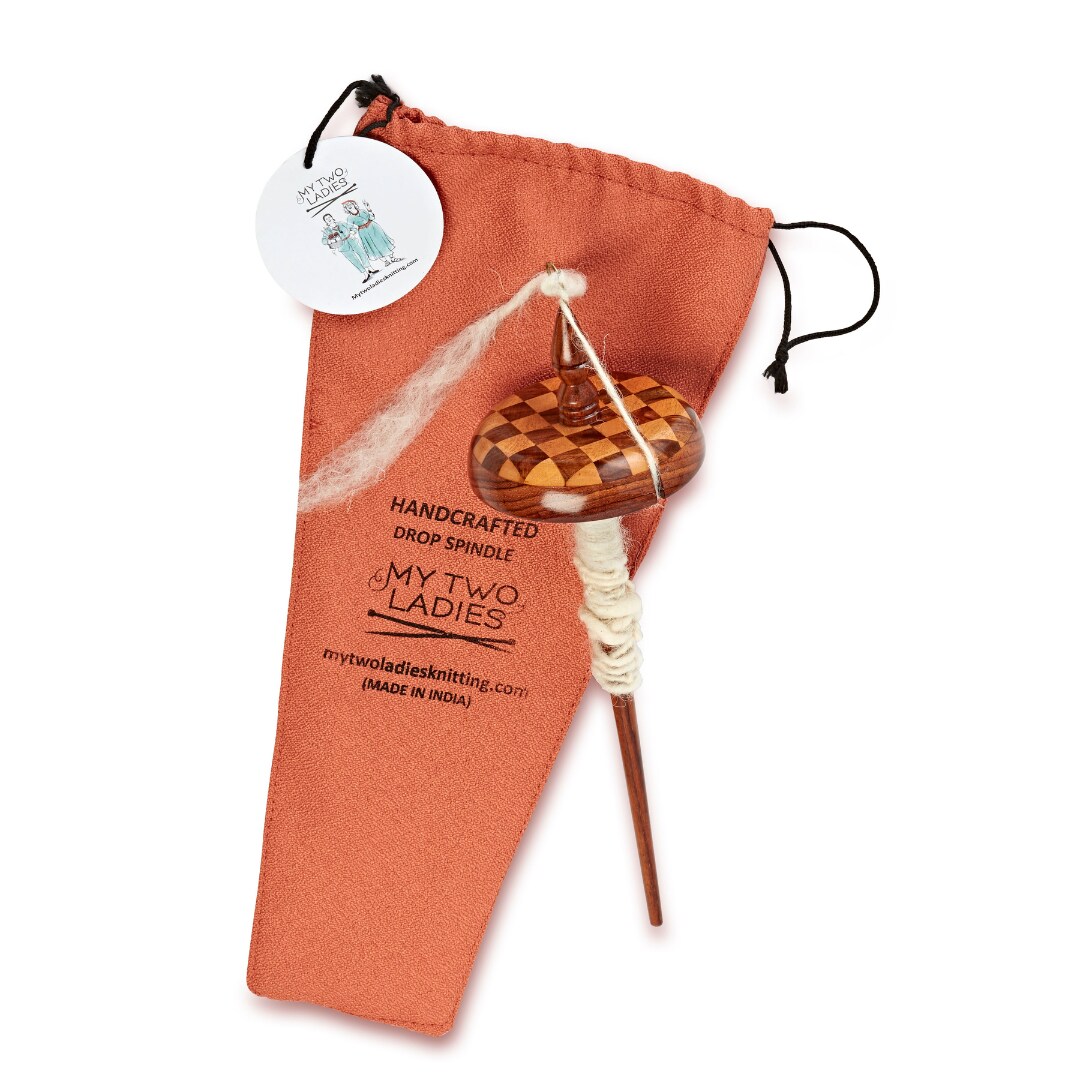 My Two Ladies | Top Whorl Drop Spindle Kit | w/Orange Pouch