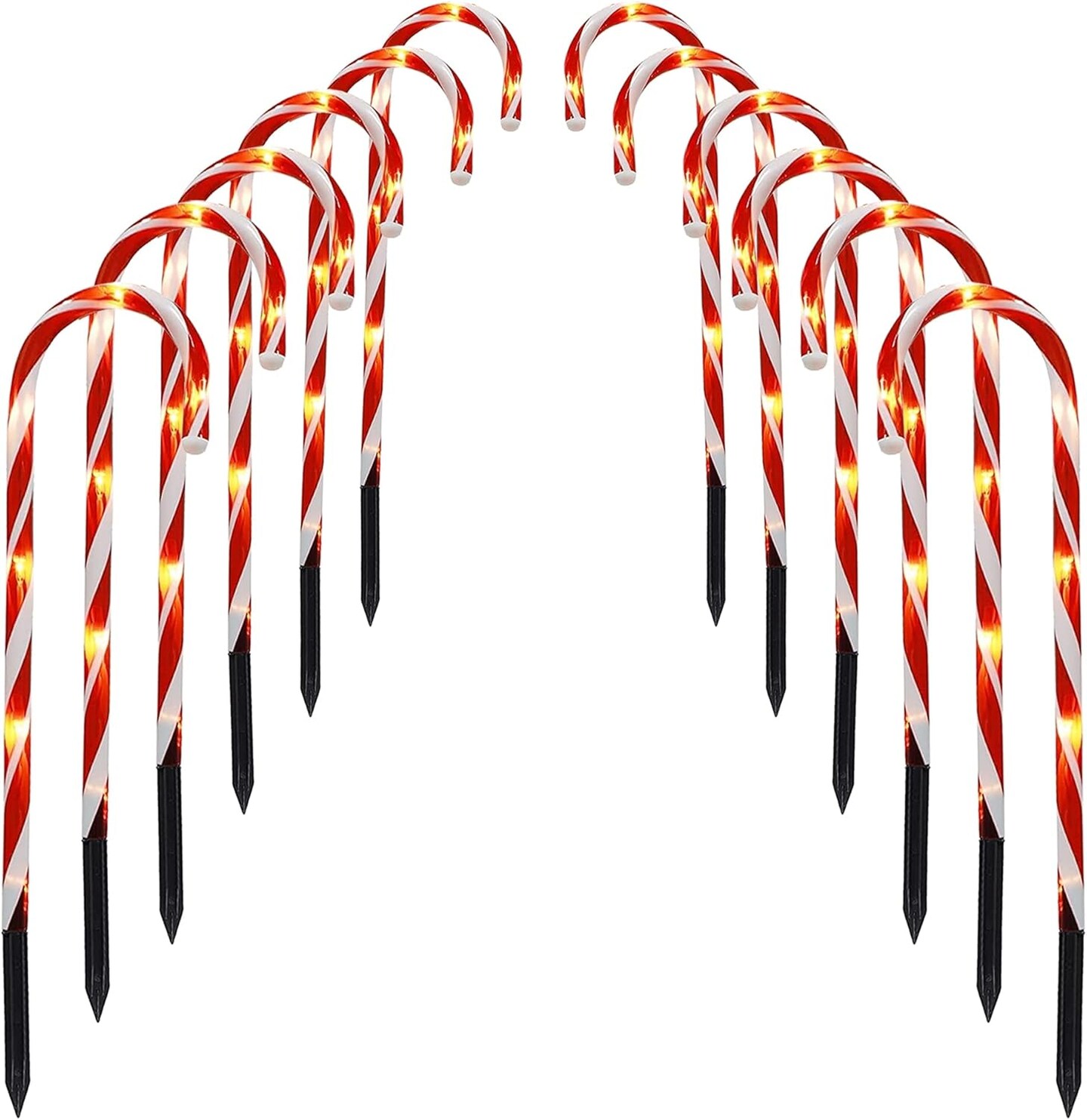 12 Pack 16" Christmas Candy Cane Pathway Markers, Xmas Pathway Lights Outdoor with 72 Warm White Lights for Walkway Garden Lawn Holiday Decorations