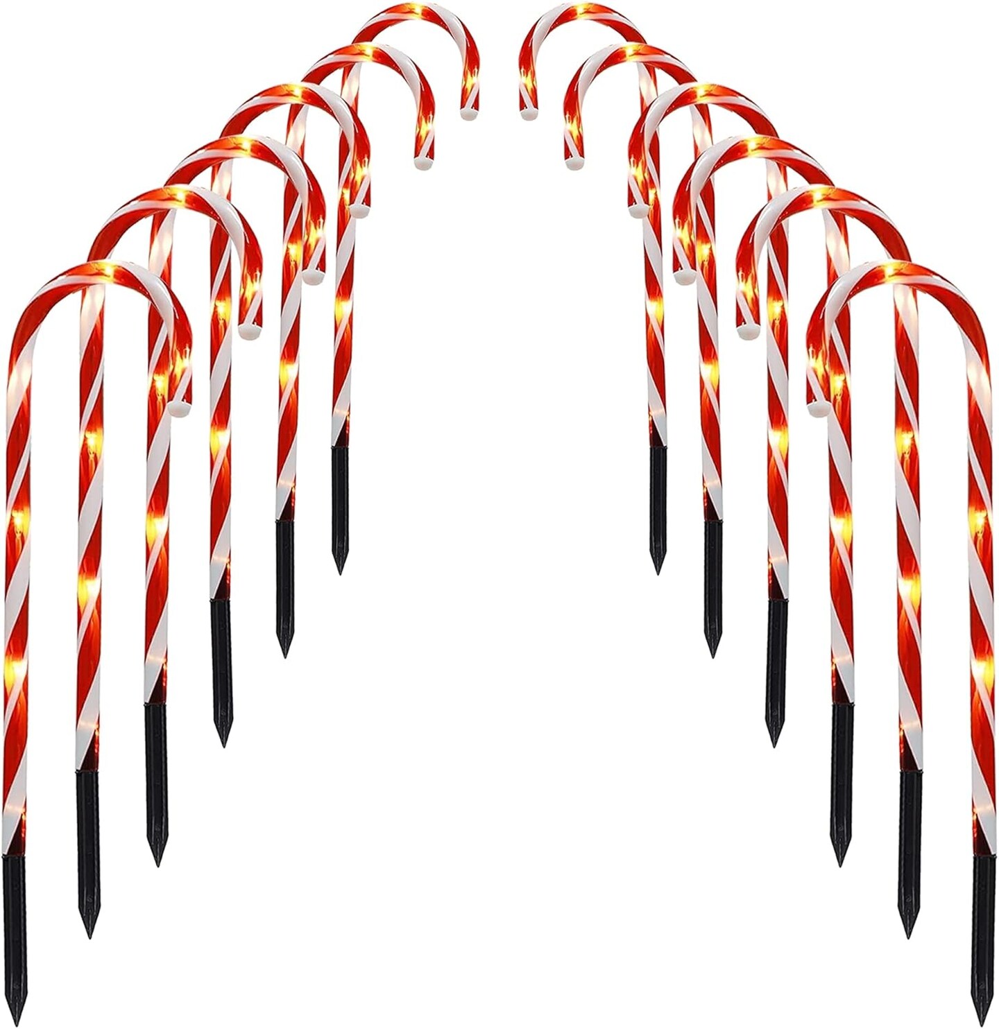 12 Pack 16&#x22; Christmas Candy Cane Pathway Markers, Xmas Pathway Lights Outdoor with 72 Warm White Lights for Walkway Garden Lawn Holiday Decorations