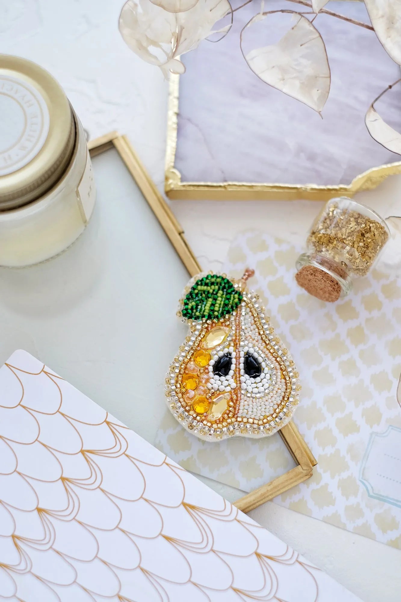 Bead Embroidery Decoration Dyushes pear