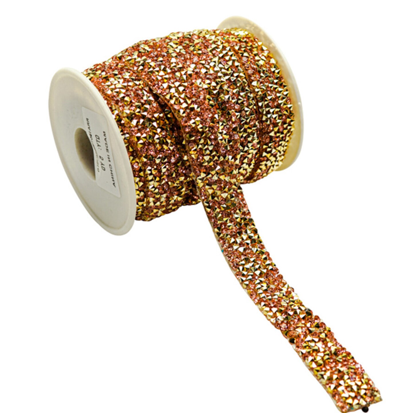 1/4&#x22; x 5 Yards Rose Gold/Gold Iron-On Rhinestone Seam Trim