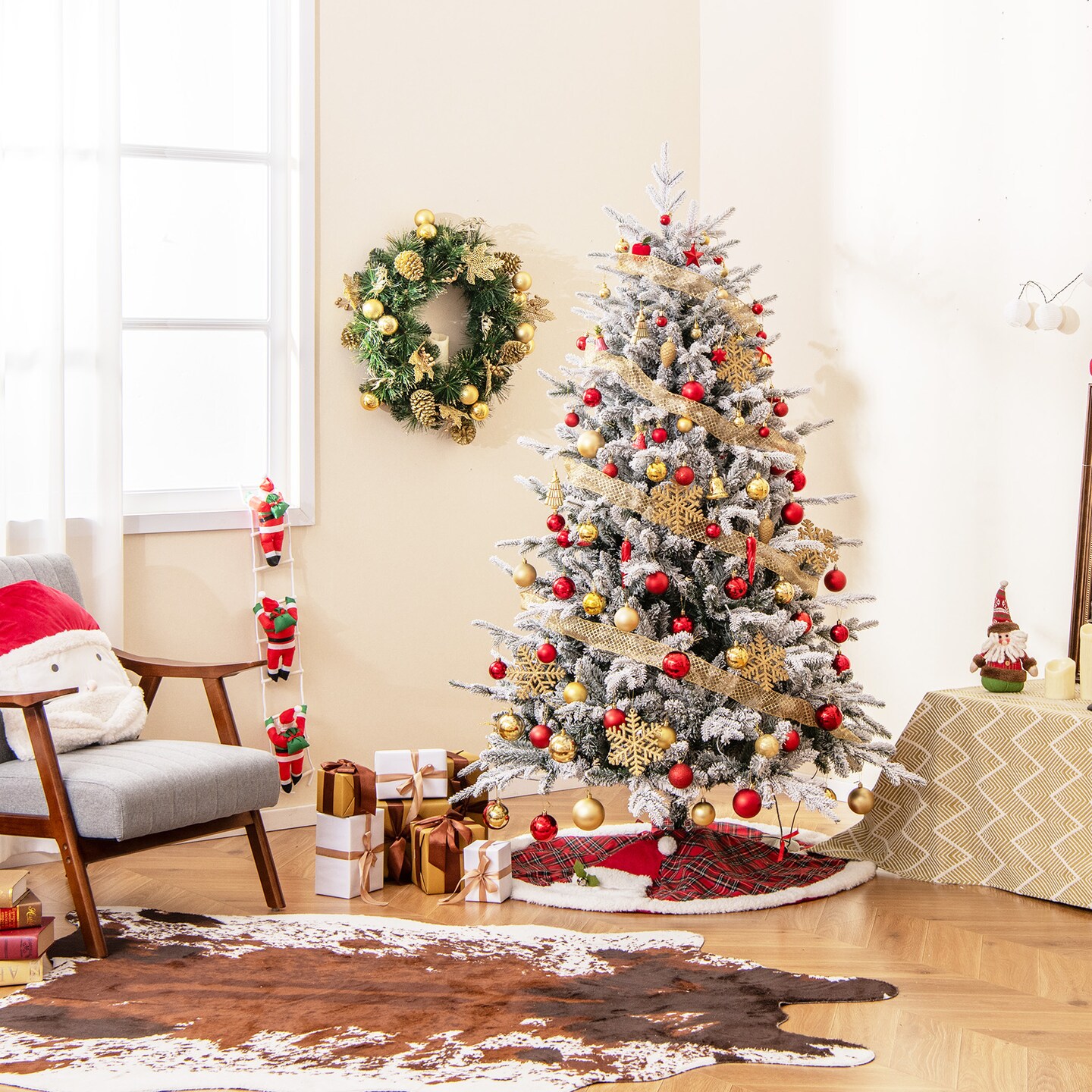 その他 2018 seven eleven magic Christmas 7 Feet Flocked Christmas Tree with 8 Lighting Modes and