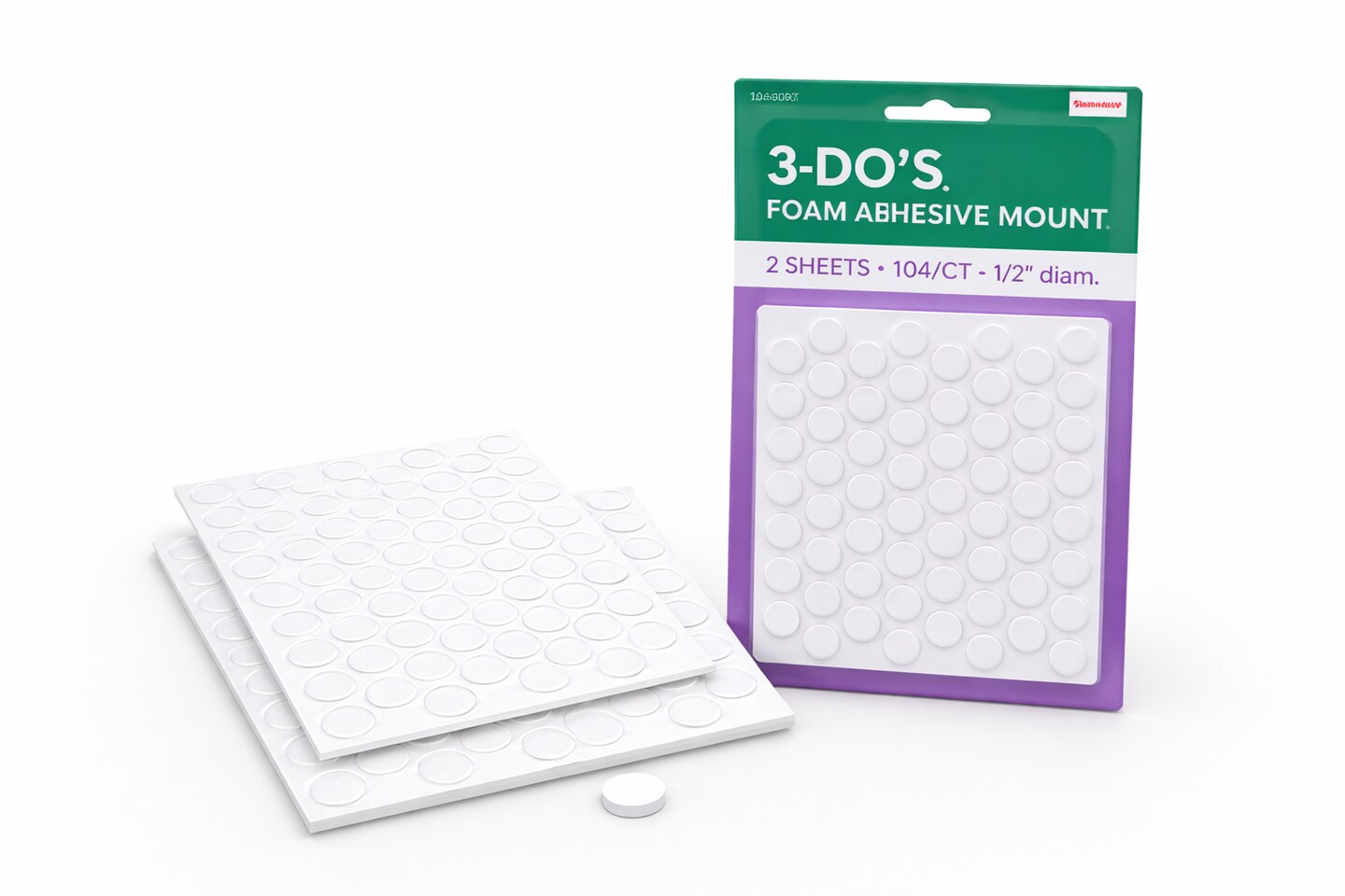 3-DO'S Foam Adhesive Mount Dots 1/2" Diameter – 104 Count Double-Sided Foam Sticky Dots for Crafts, Scrapbooking & Classroom Projects