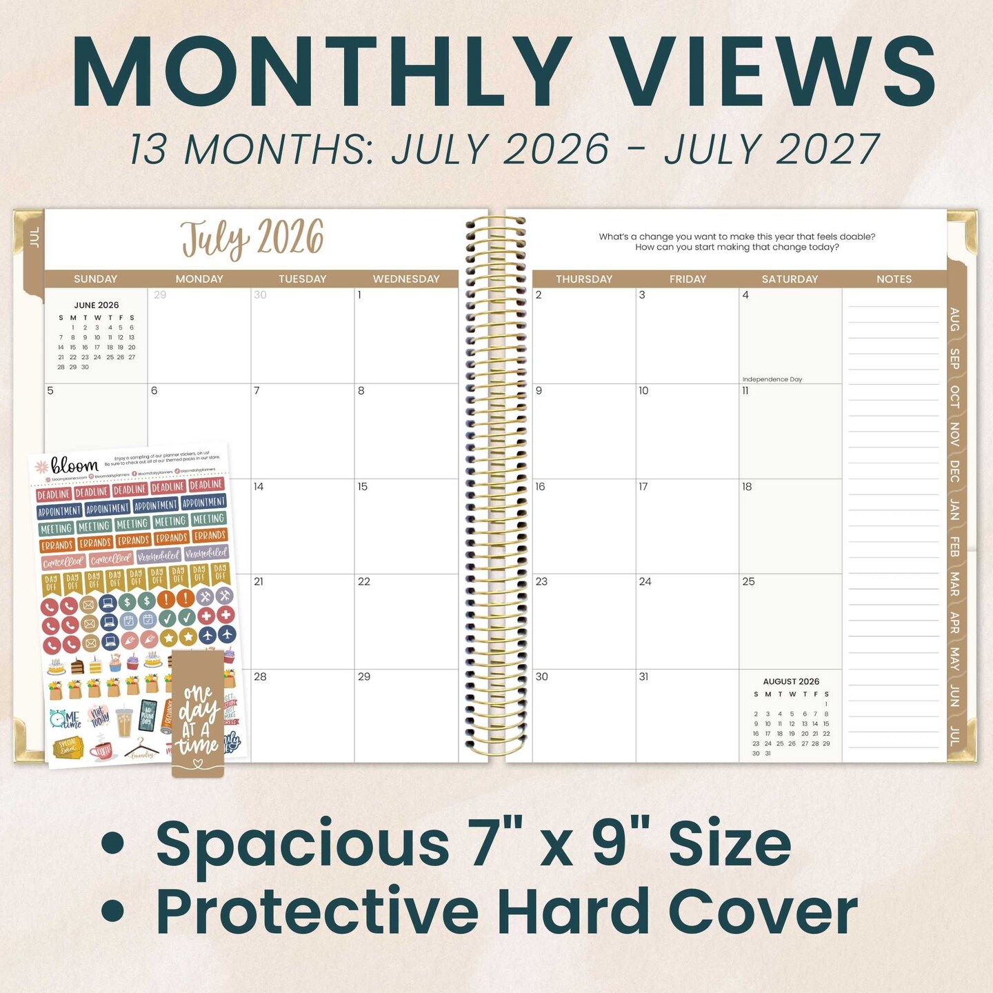 bloom daily planners 2026–2027 Academic Vision Planner, 13-Month Monthly & Weekly Hard Cover, 7.5" x 9", Coastal Calm