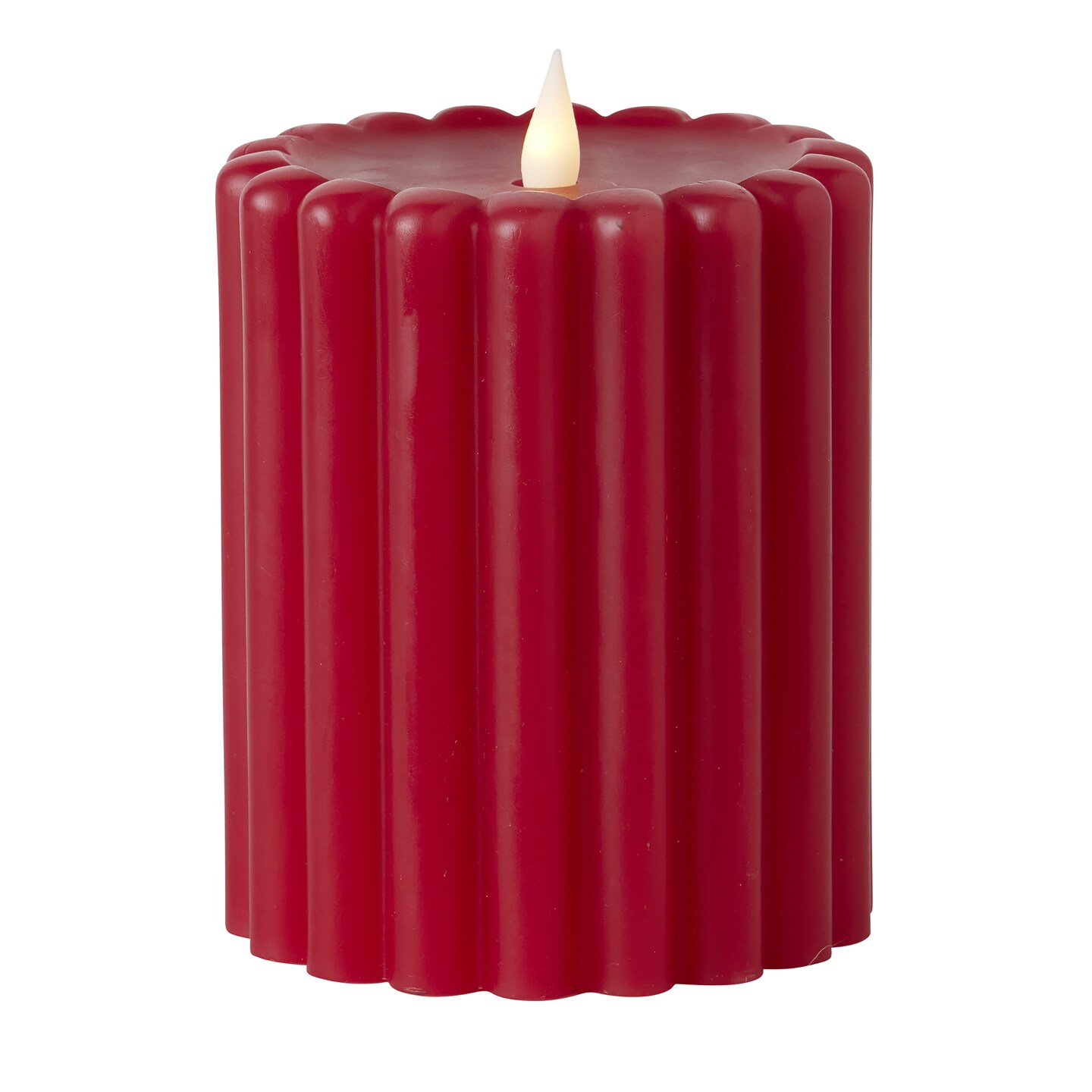 Wide Ribbed Motion Flameless Candles 4x8 Red