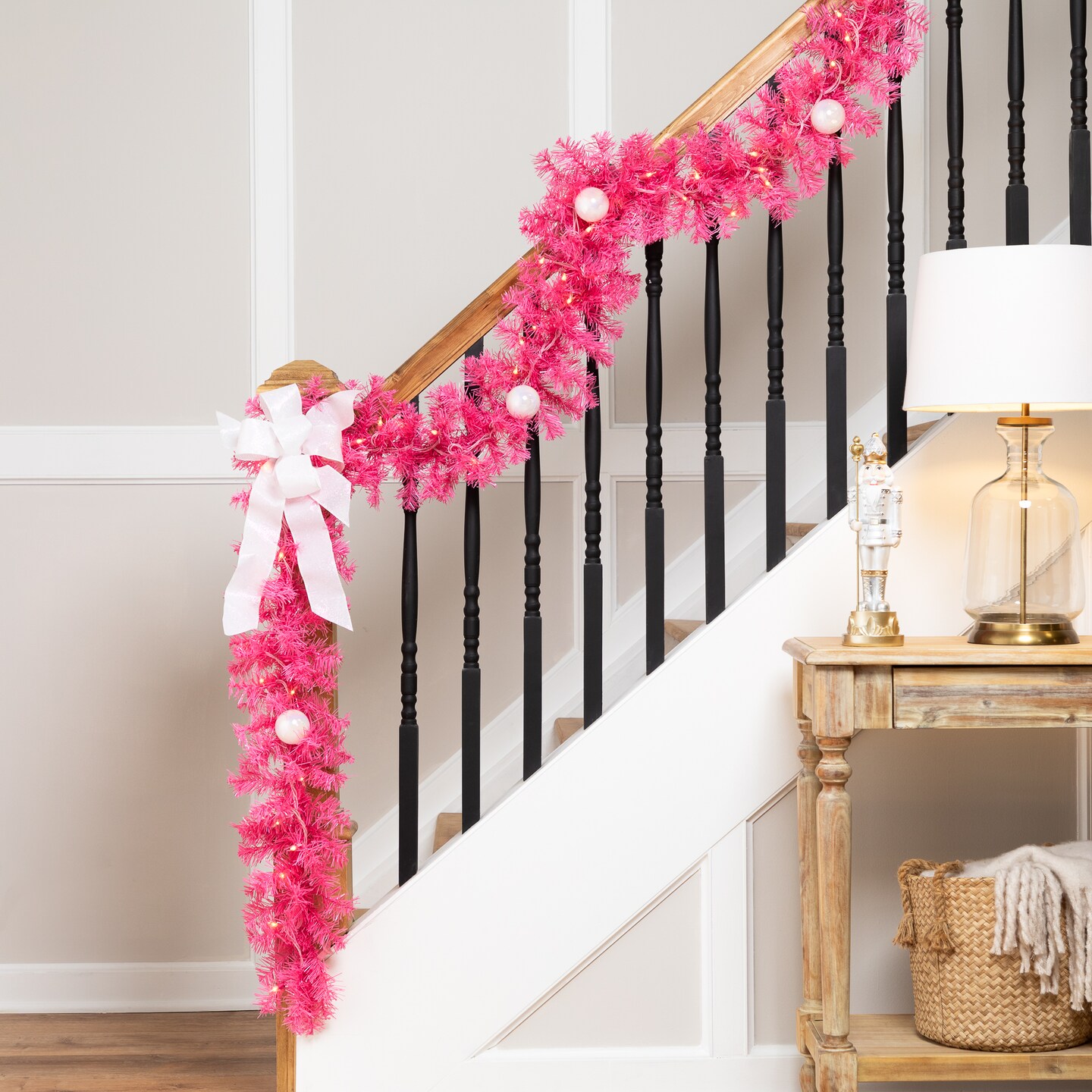 Northlight Pre-Lit Artificial Tinsel Christmas Garland - 9&#x27; x 8&#x22; - Pink - Clear Lights