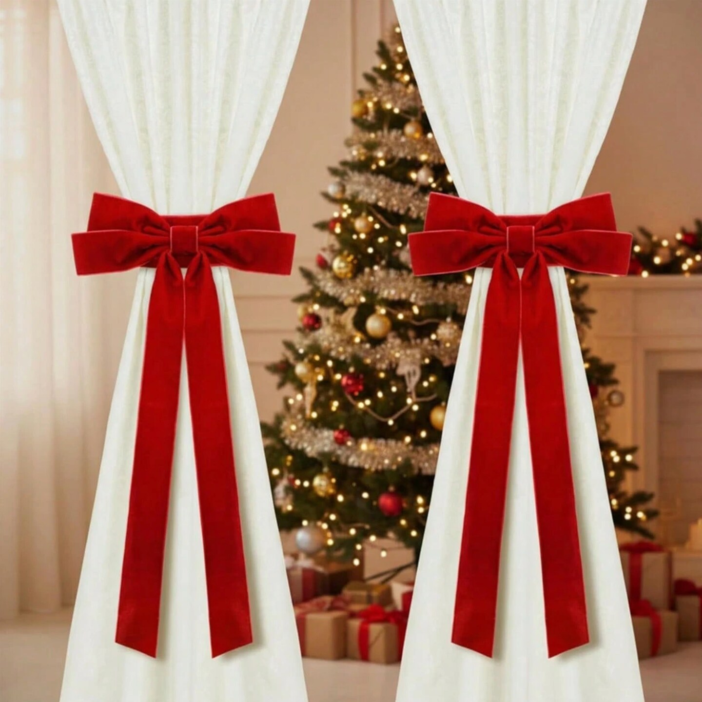 Set of 2 Elegant Bow Curtain Tiebacks - Valentine's Day Window Decor & Stylish Home Interior Gift