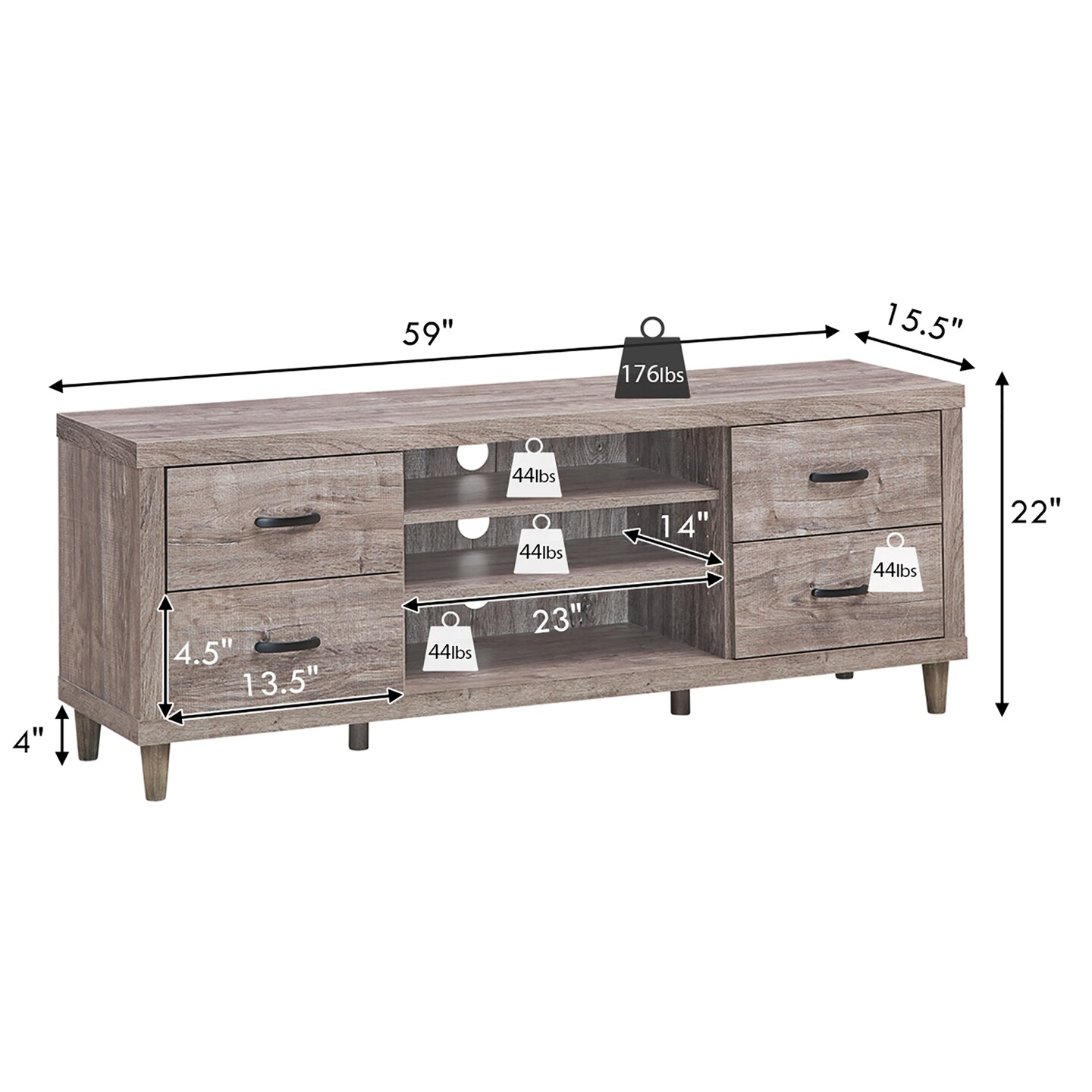 Costway TV Stand Entertainment Center Hold up to 65'' TV with Storage Shelves & 4 Drawers