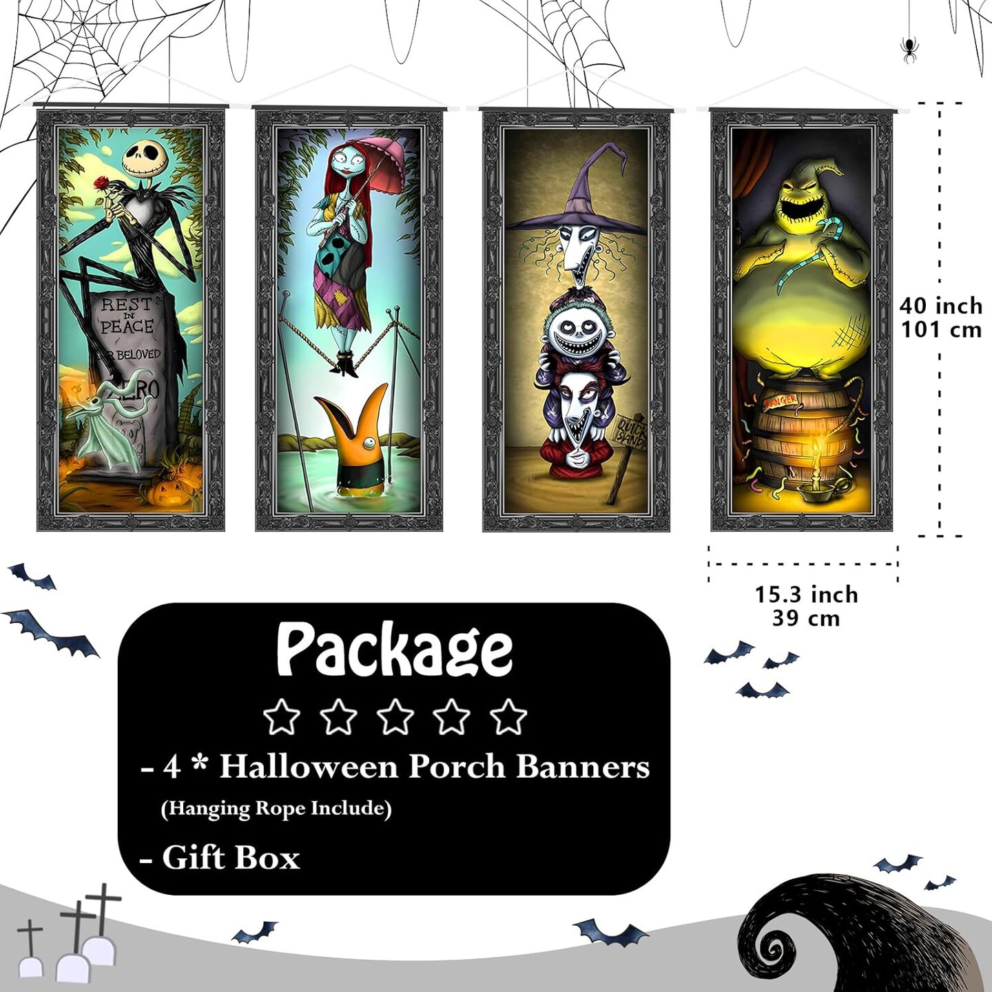 4 Packs Jack Sally Banners Porch Signs Halloween