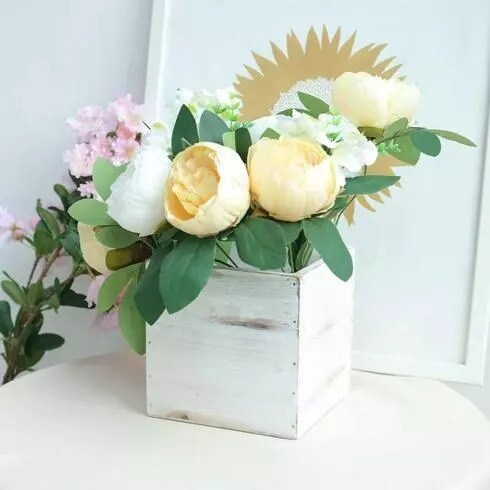 4 pcs 6" Natural Whitewashed Wood Square Plant Holder Boxes Centerpieces Party