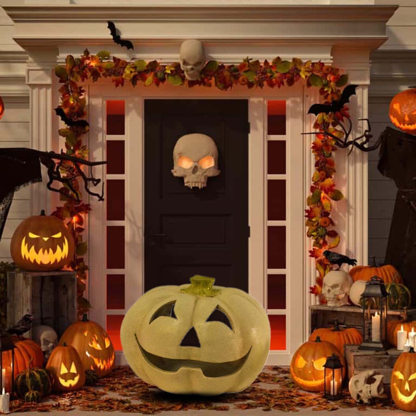 12.5 inch Dia Halloween Tabletop Jack O Lantern Light Orange