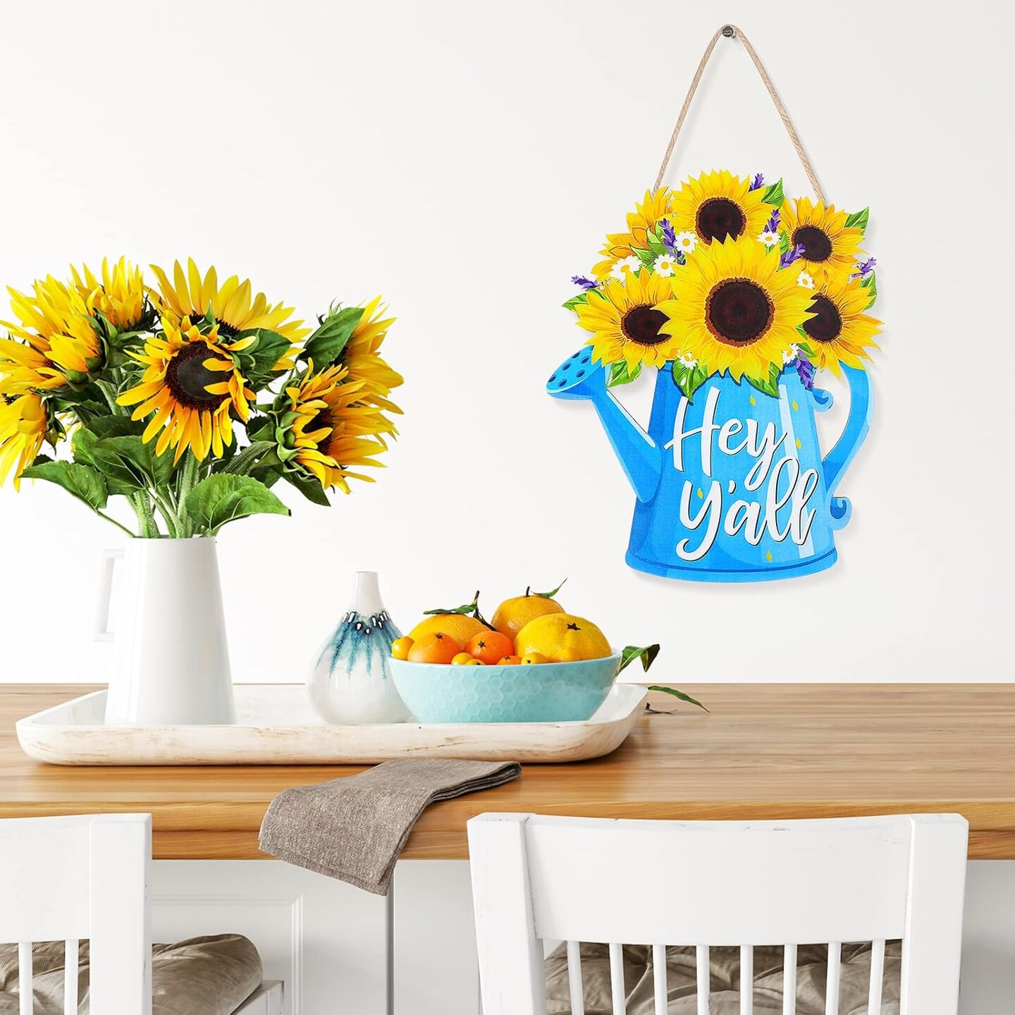 Watering Can and Sunflower Hanging Sign summer door hanger sunflower welcome sign Wooden sunflower decor summer door decor for Indoor Outdoor Yard Front Door sunflower decorations