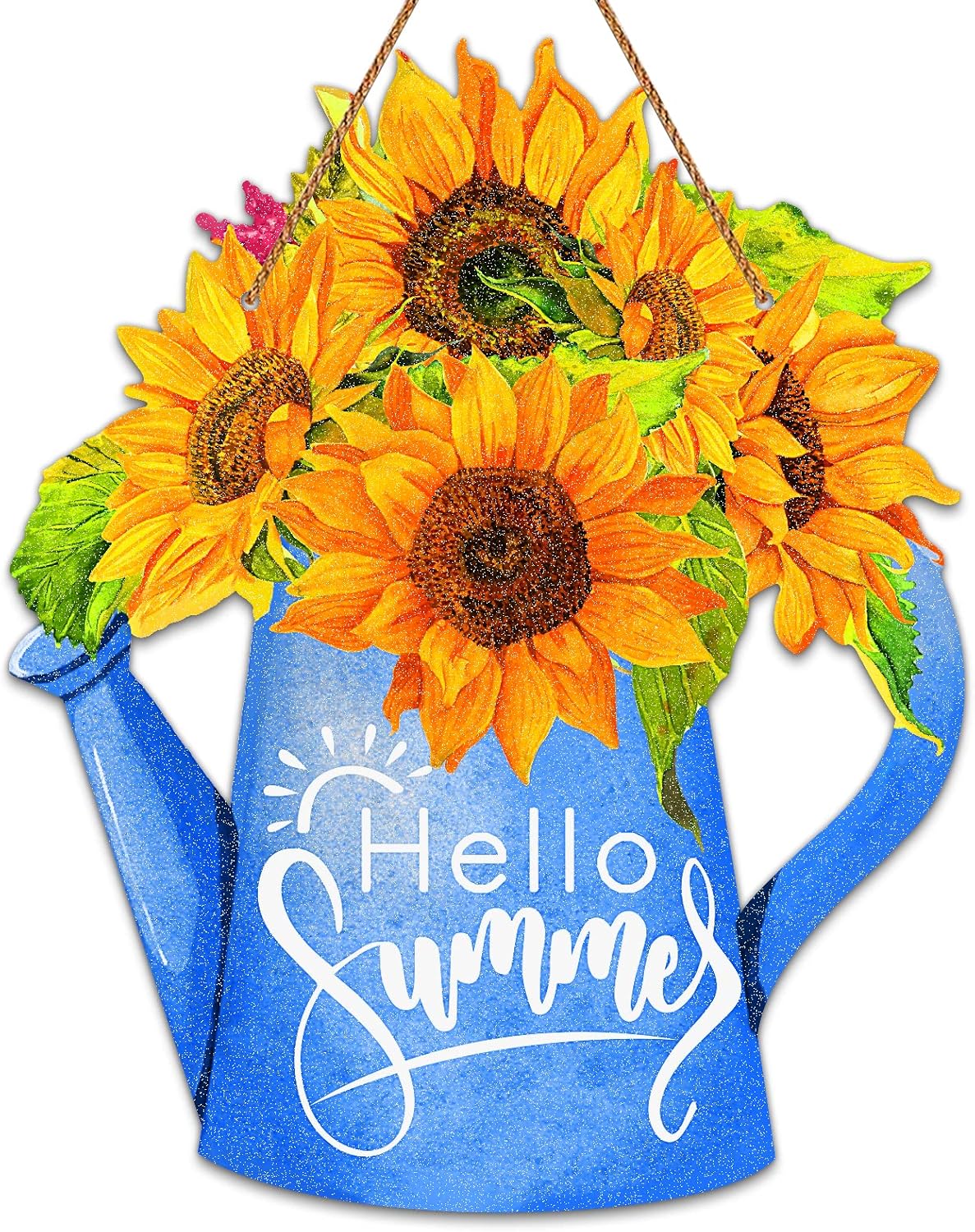 Hello Summer Door Sign 11.6&#x22; Farmhouse Sunflower Summer Decor Sign Welcome Summer Door Sign for Front Door Hanging Sign for Home Summer Decor Sign for Home Wall Farmhouse Living Room