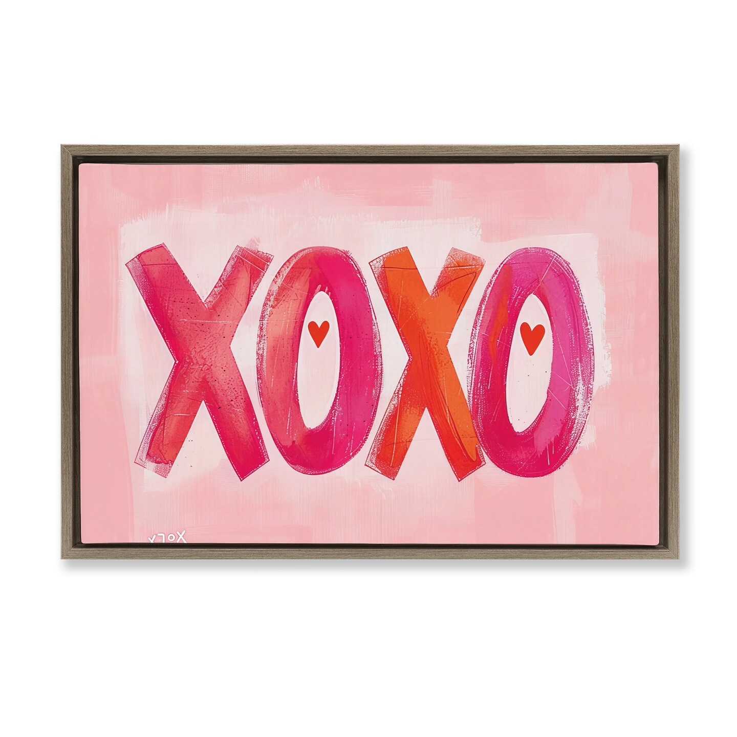Stupell Industries Pink XOXO with Hearts Floating Frame Design by LSR Design Studio