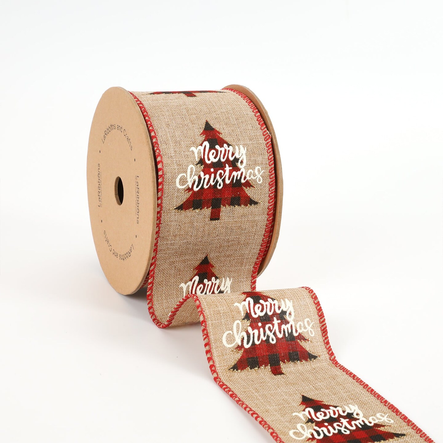 LaRibbons 2 1/2" Wired Ribbon | "Merry Christmas" Natural/Multi | 10 Yard Roll