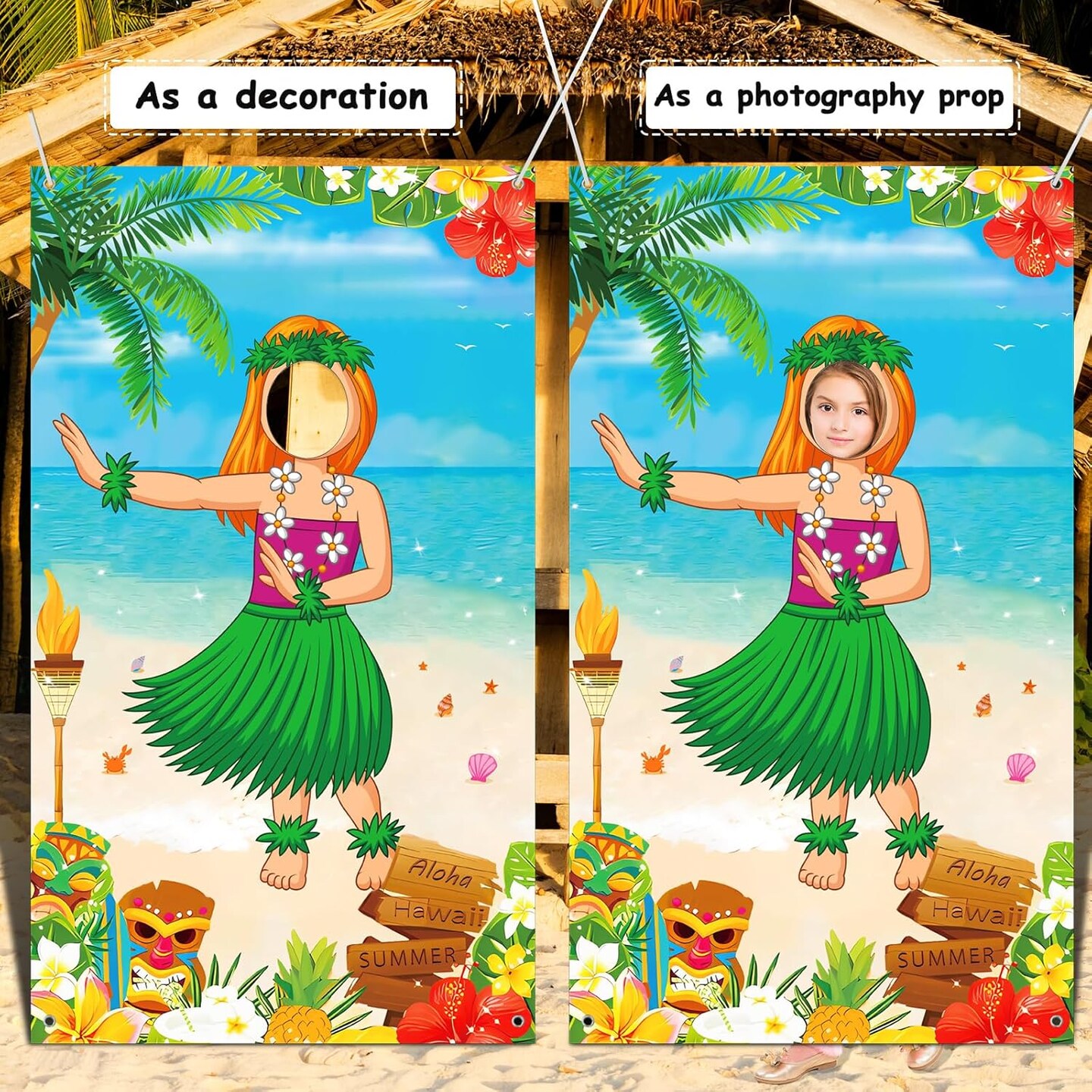 Hawaiian Photo Door Banner, Luau Party Decorations, Large 65&#xD7;39 inches Tiki Luau Photo Props, Aloha Tiki Banner for Party Hawaiian Door Banner, Party Supplies for Tropical Beach